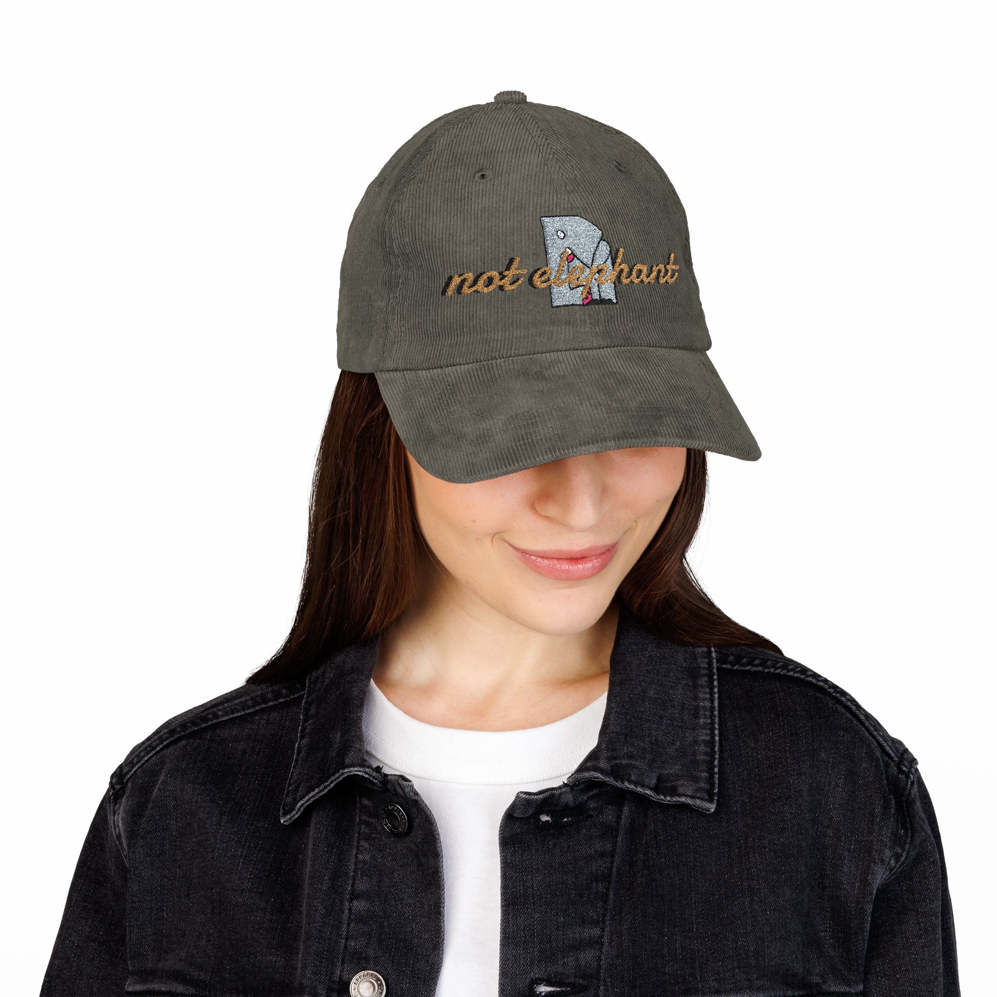 Vintage Corduroy Cap — Embroidered 'not elephant' Logo Hat