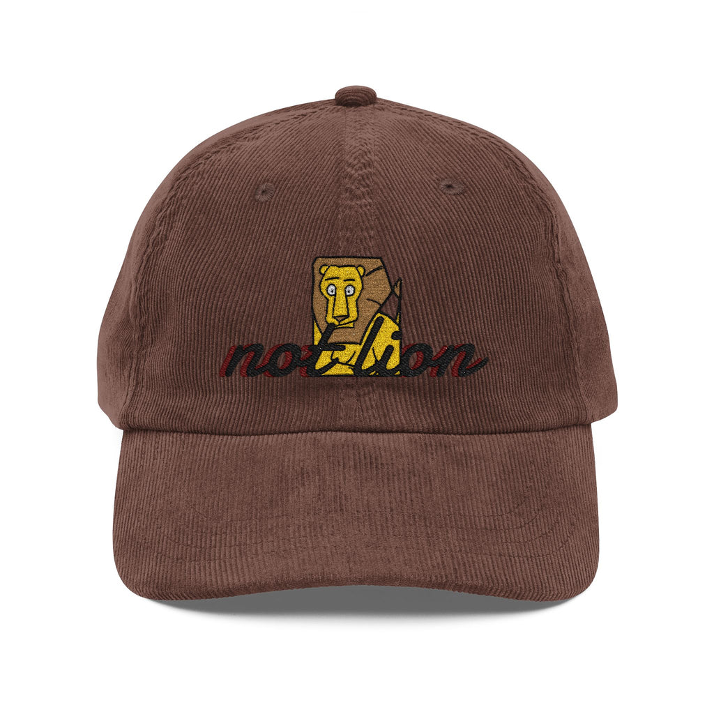 Vintage Corduroy Embroidered Cap — Retro ‘Not Lion’ Design