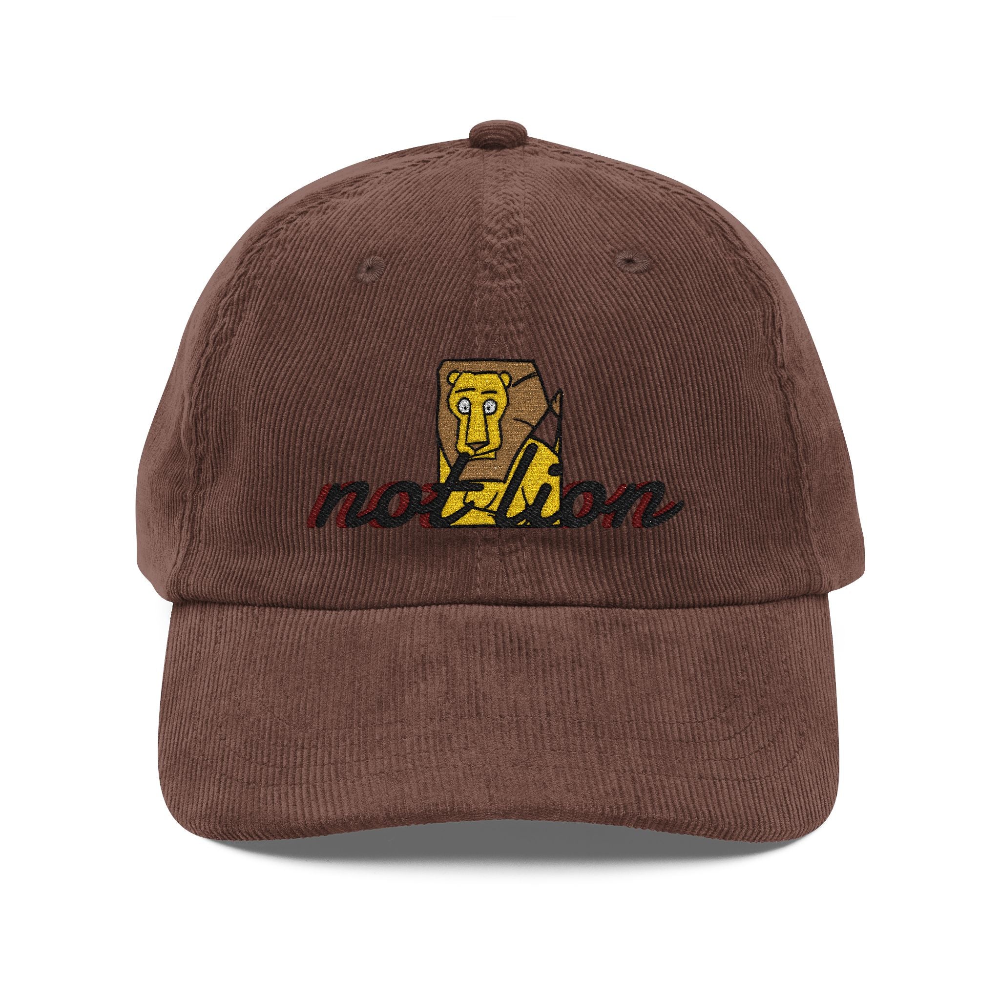 Vintage Corduroy Embroidered Cap — Retro ‘Not Lion’ Design