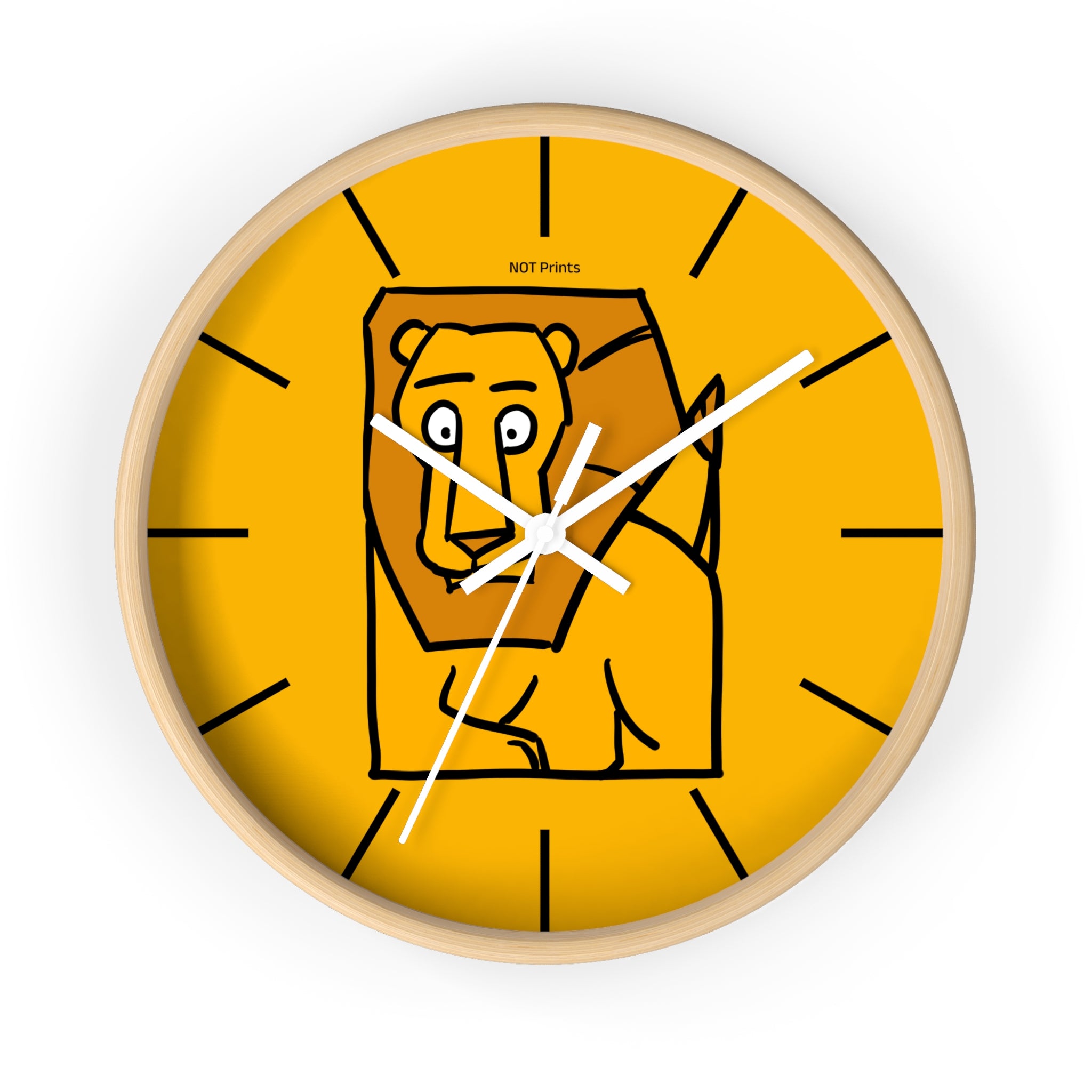Lion Portrait Wall Clock — Minimalist Yellow Animal Nursery Clock