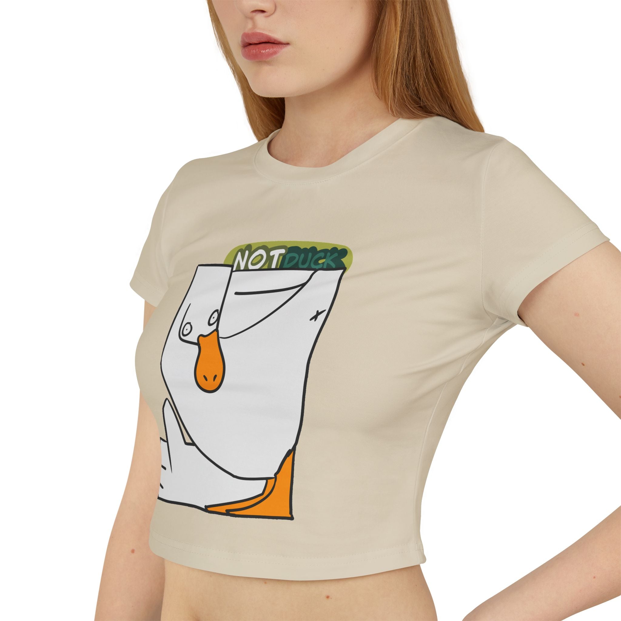 Women's Baby Tee — 'NOT DUCK' Cute Cartoon Goose Graphic Crop Tee