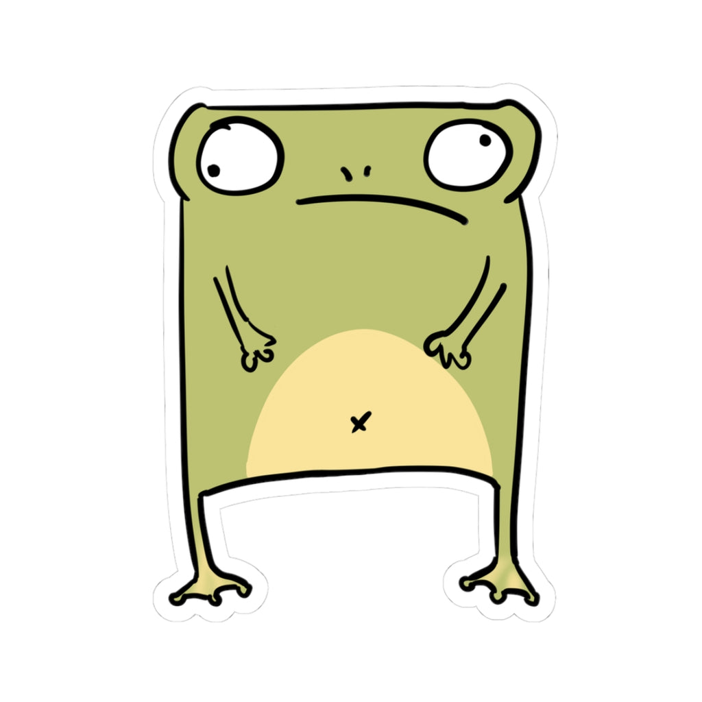 Grumpy Green Frog Kiss-Cut Sticker — Cute Funny Laptop Decal