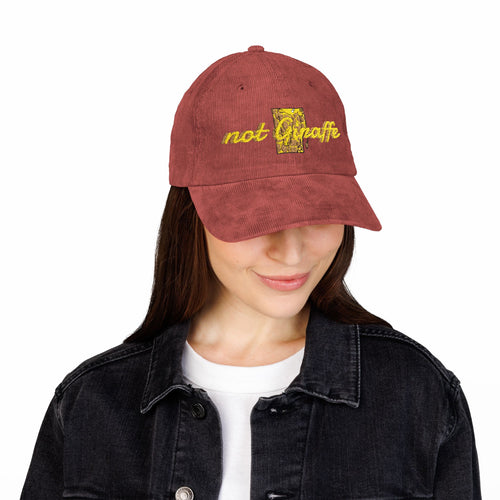 Corduroy Baseball Cap — Embroidered 'Not Giraffe' Vintage Rust Hat