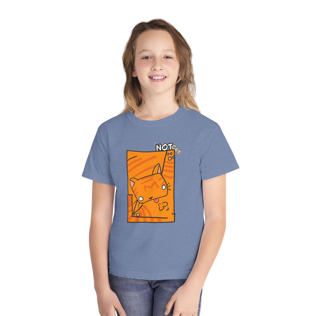 Orange Cat Youth Tee – Cute Cartoon Cat Graphic Shirt for Kids | Funny Not Cat Animal Cotton T-Shirt