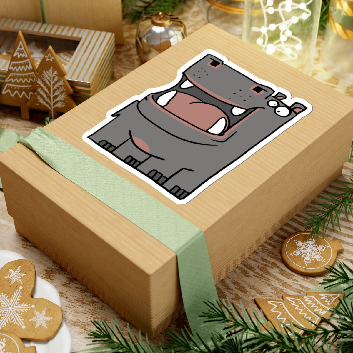 Hippo Kiss-Cut Sticker — Cute Cartoon Hippo Laptop Decal