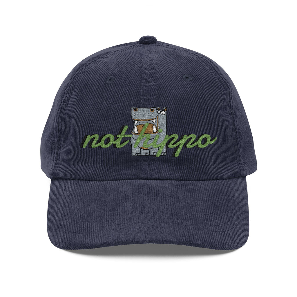 Vintage Corduroy Cap — Embroidered "Not Hippo" Floral Patch