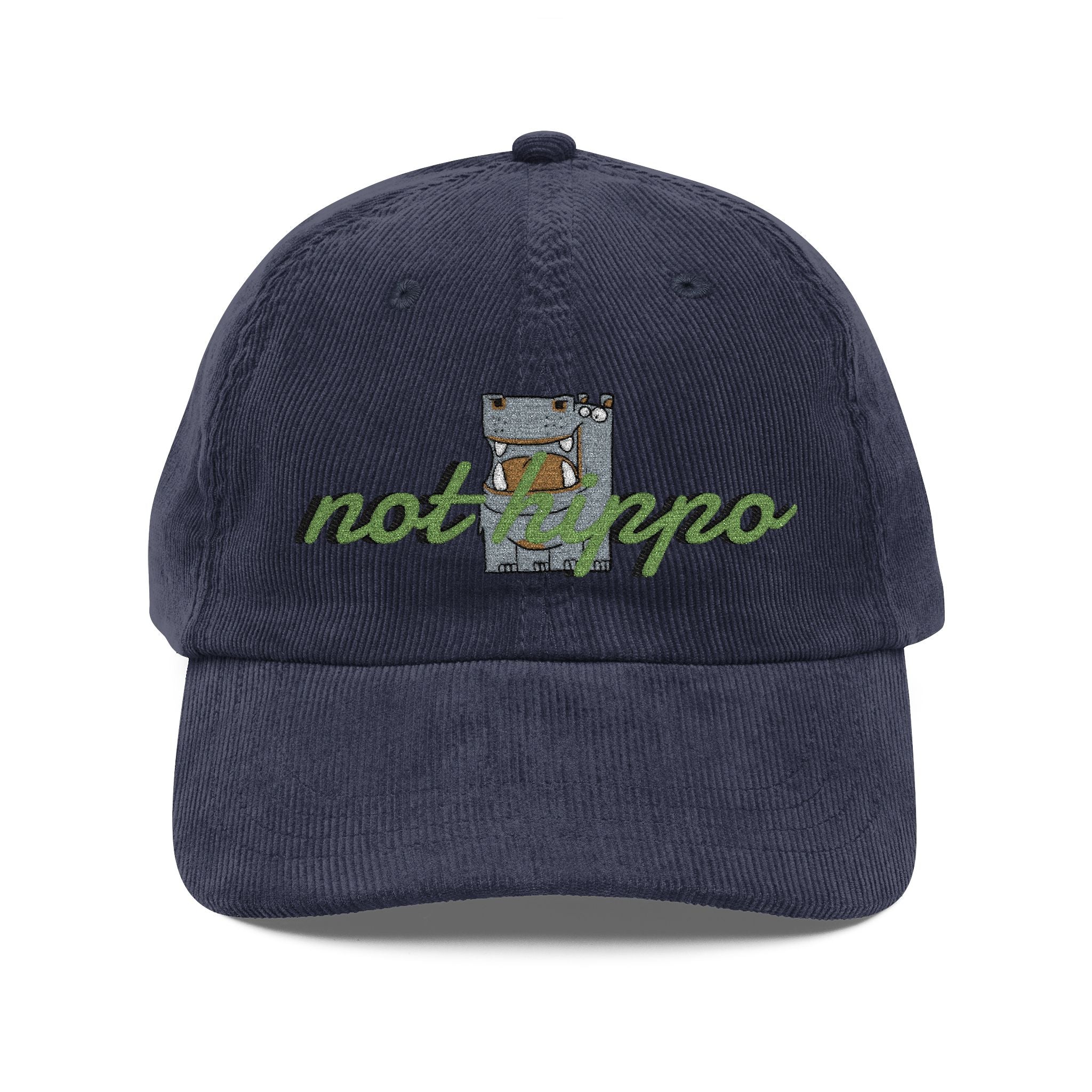 Vintage Corduroy Cap — Embroidered "Not Hippo" Floral Patch