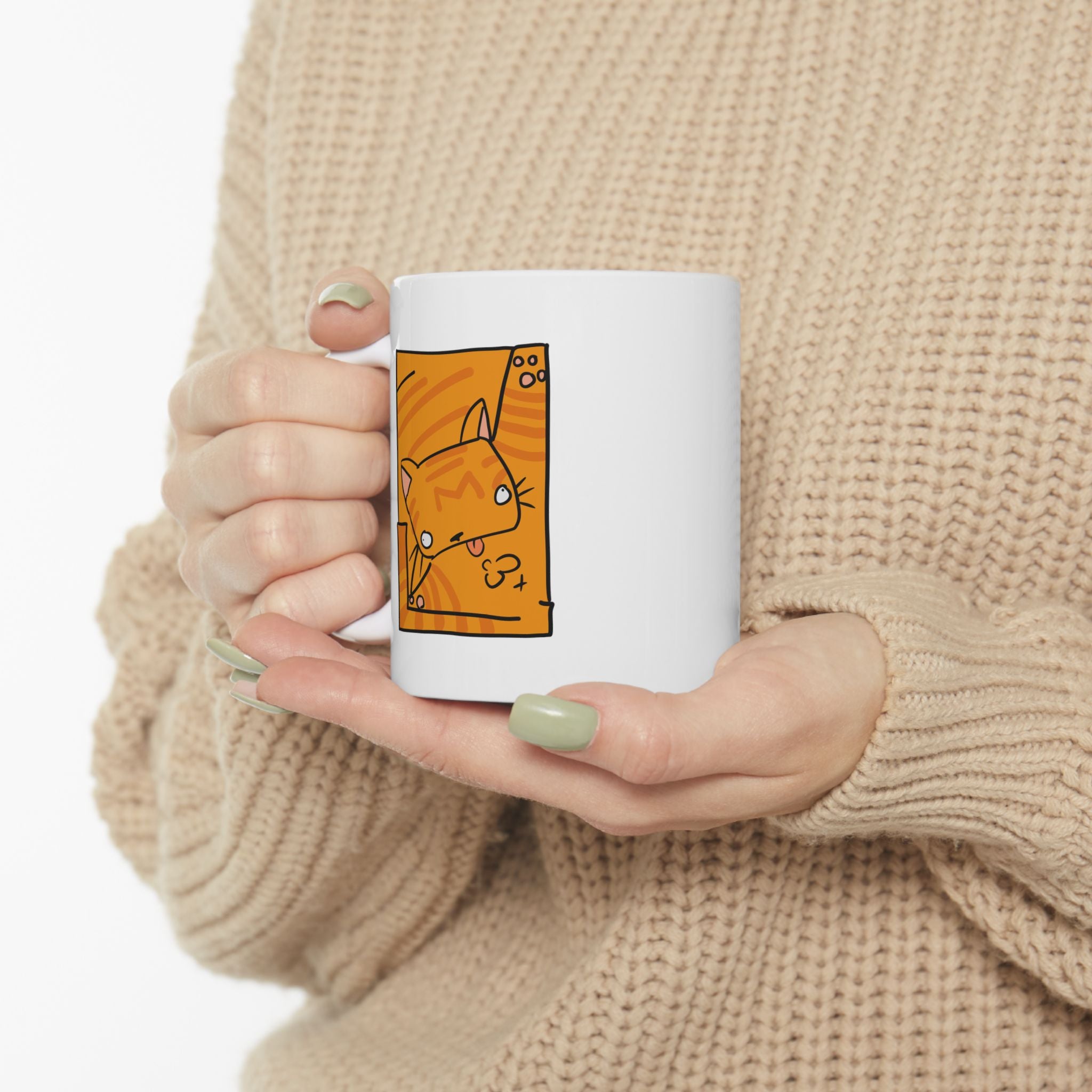 Orange Cat Ceramic Mug — Cat Illustration Coffee Cup (11oz)