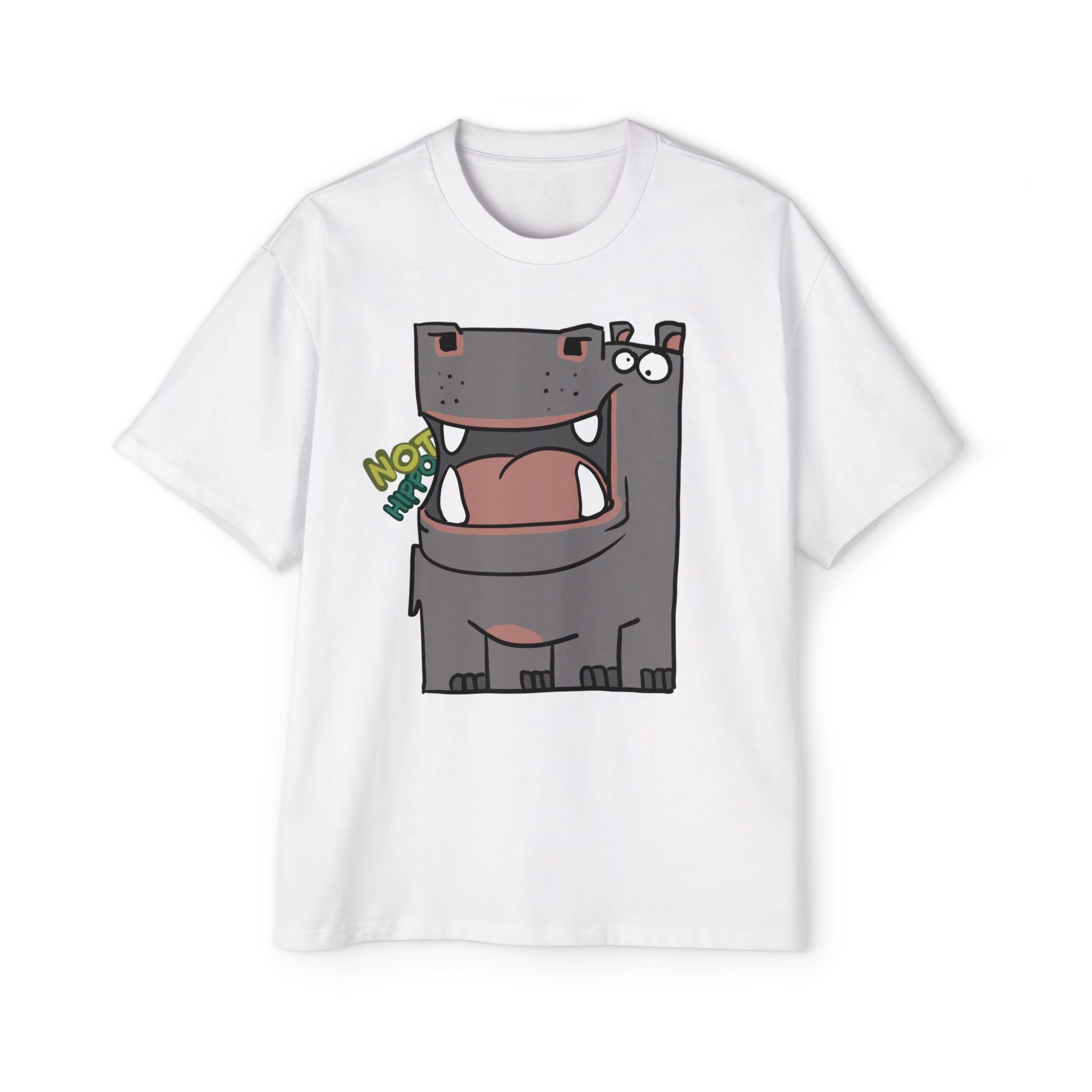 Hippo Cartoon Tee — Cute 'NOT HIPPO' Graphic Oversized T-Shirt