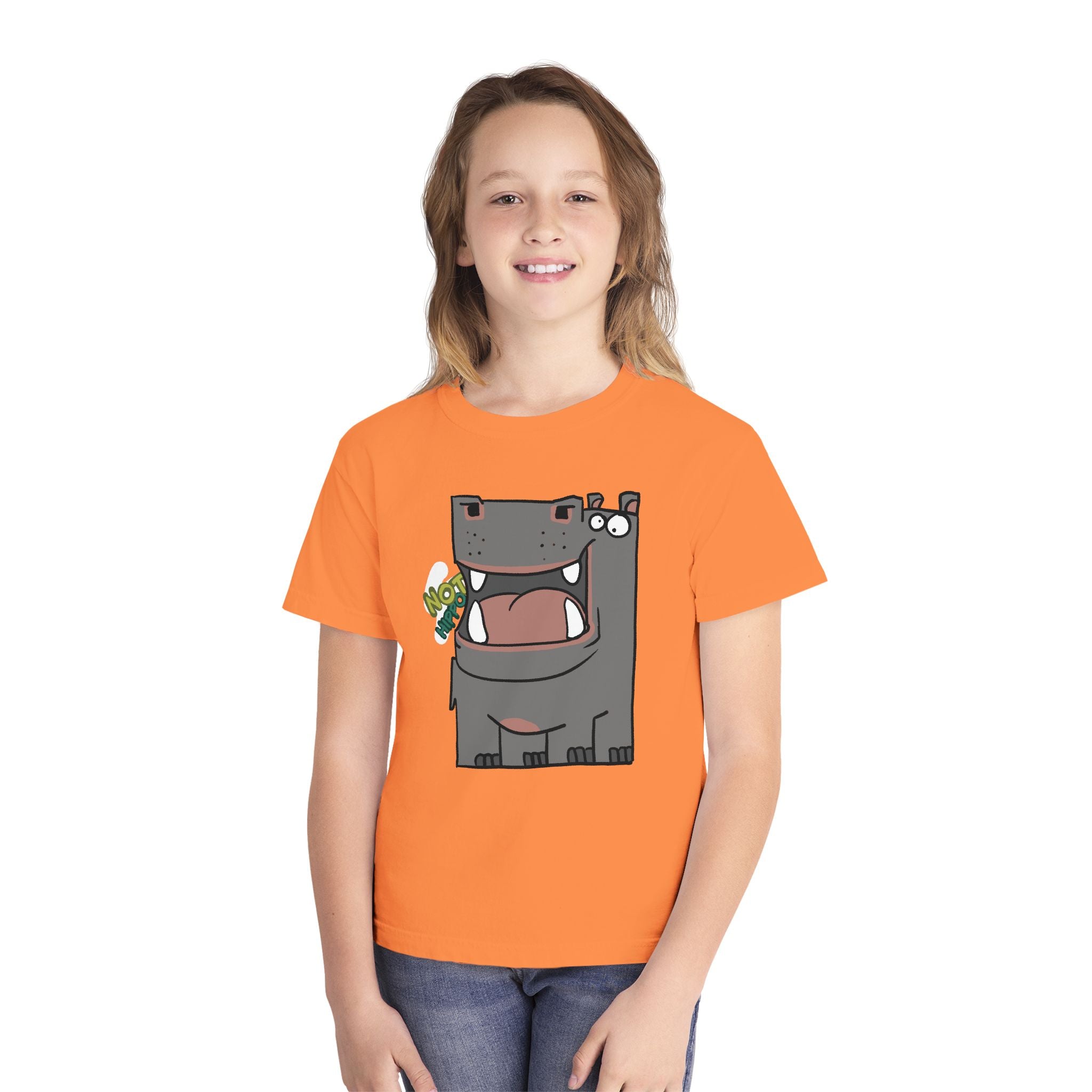 Youth Hippo Tee – Cute Cartoon "NOT Hippo" Graphic Kids Shirt