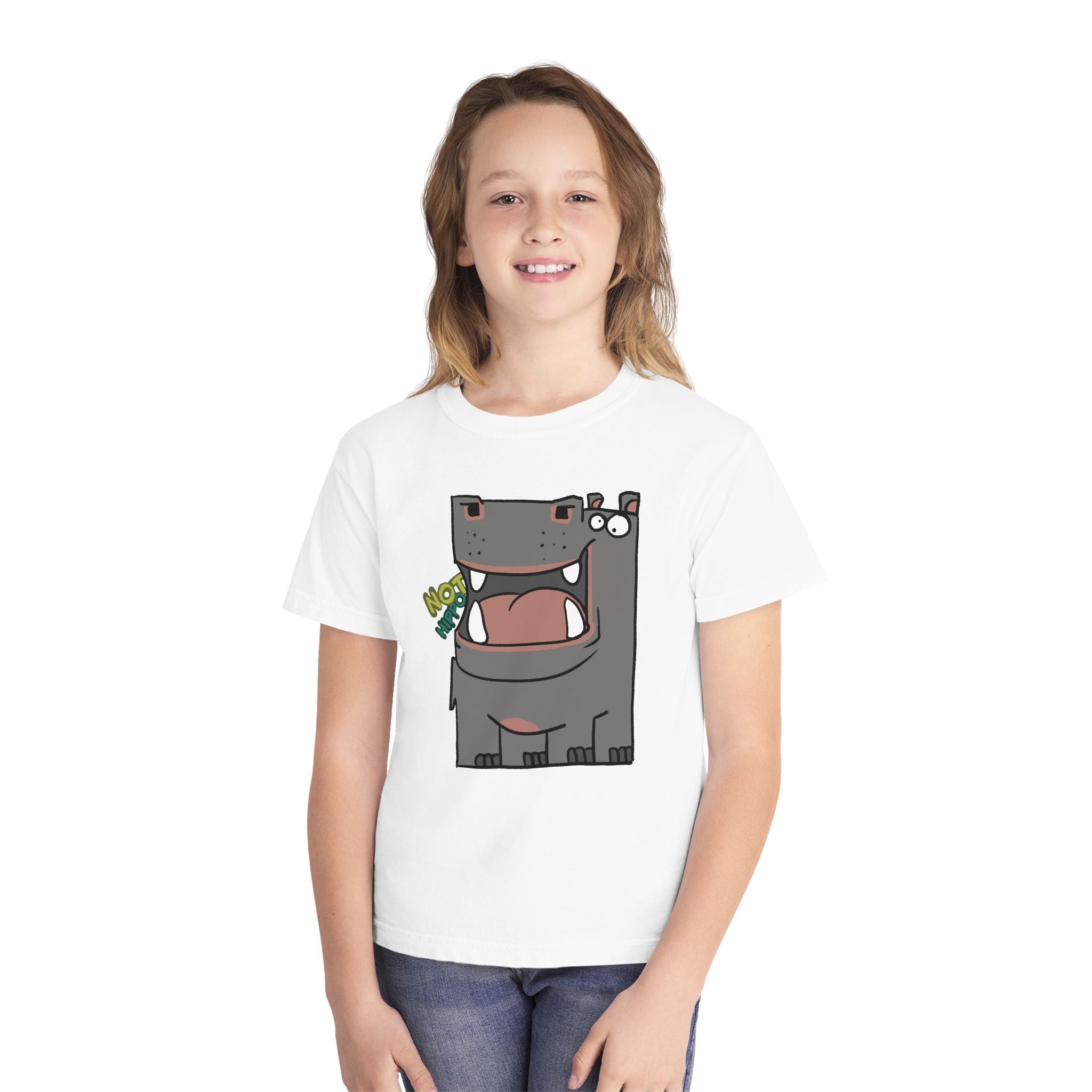 Youth Hippo Tee – Cute Cartoon "NOT Hippo" Graphic Kids Shirt