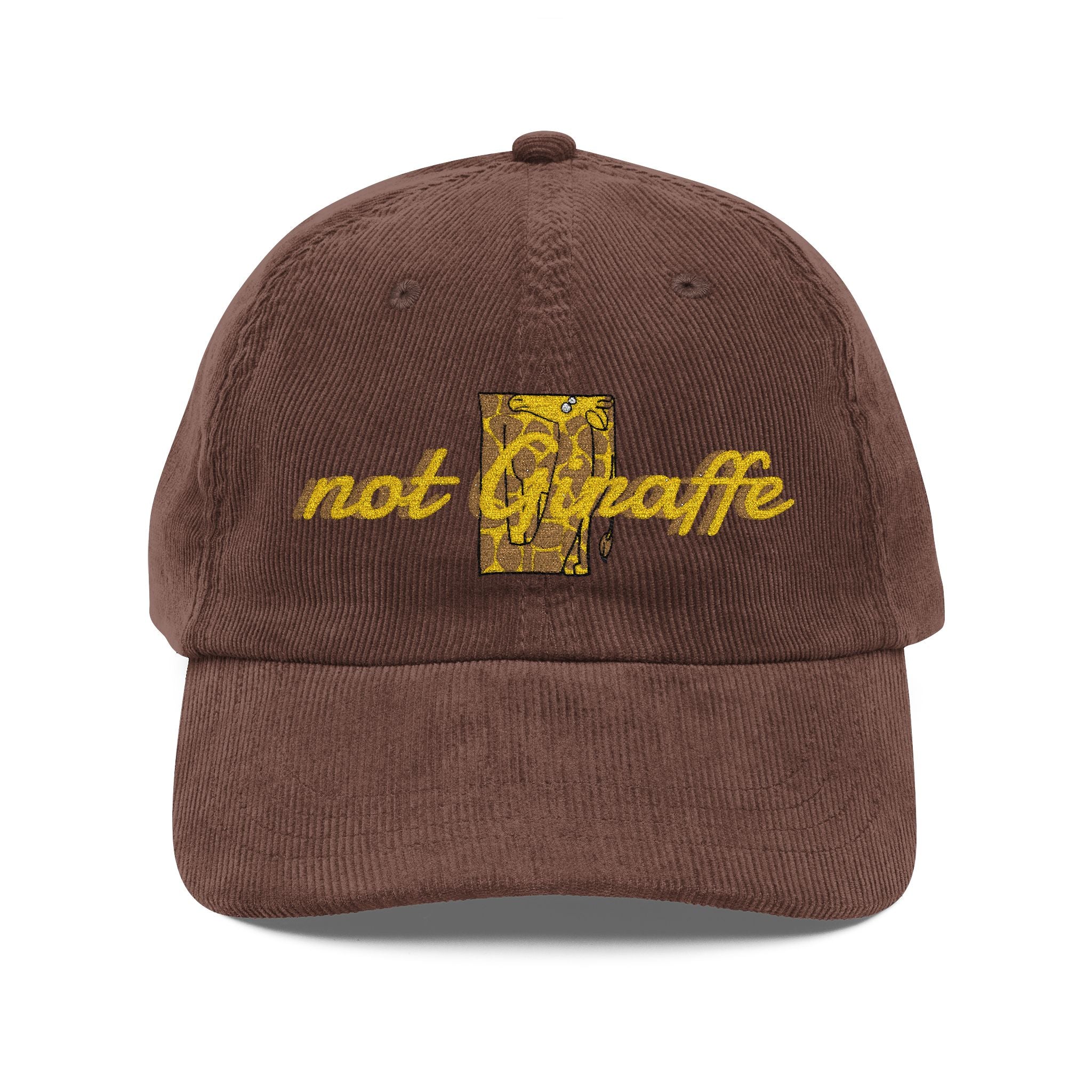 Casquette de baseball en velours côtelé — Chapeau vintage rouille brodé « Not Giraffe »