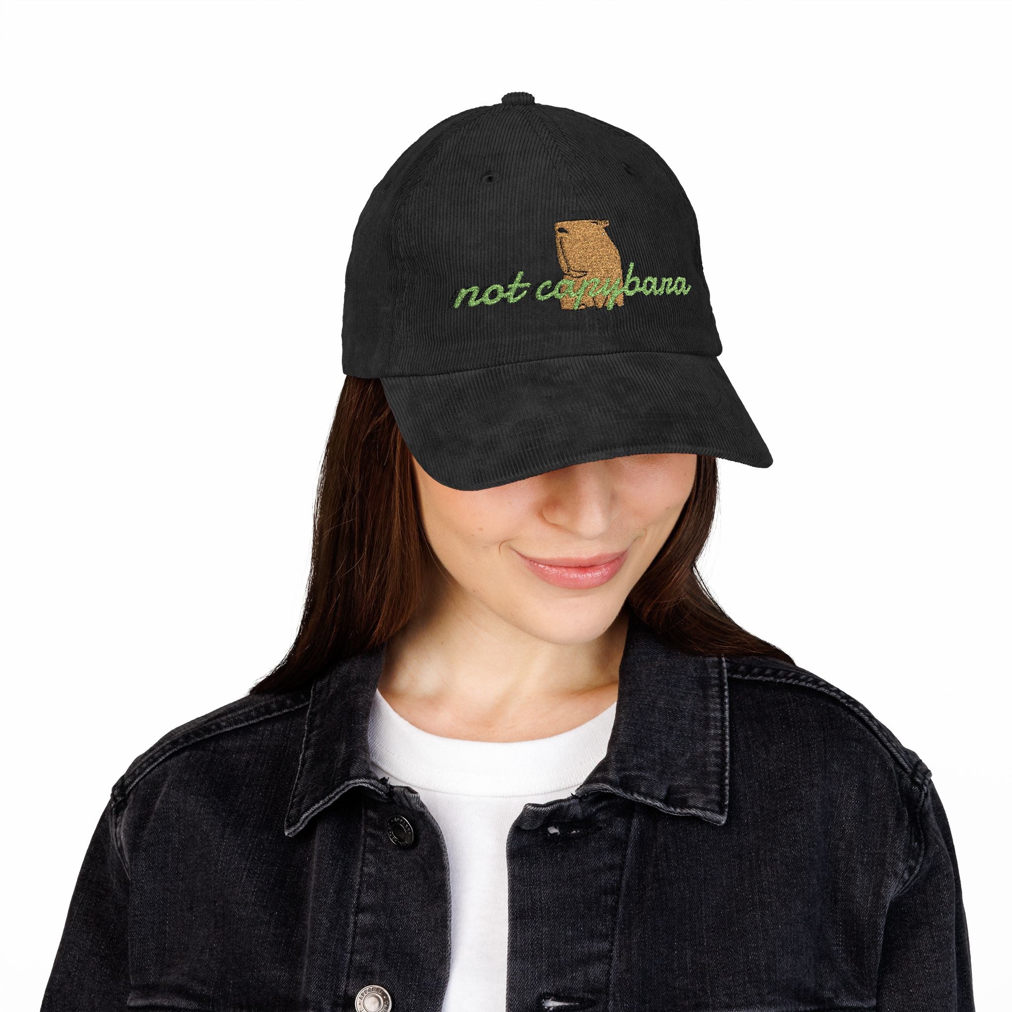Casquette de baseball en velours côtelé – Motif « Not Capybara » brodé
