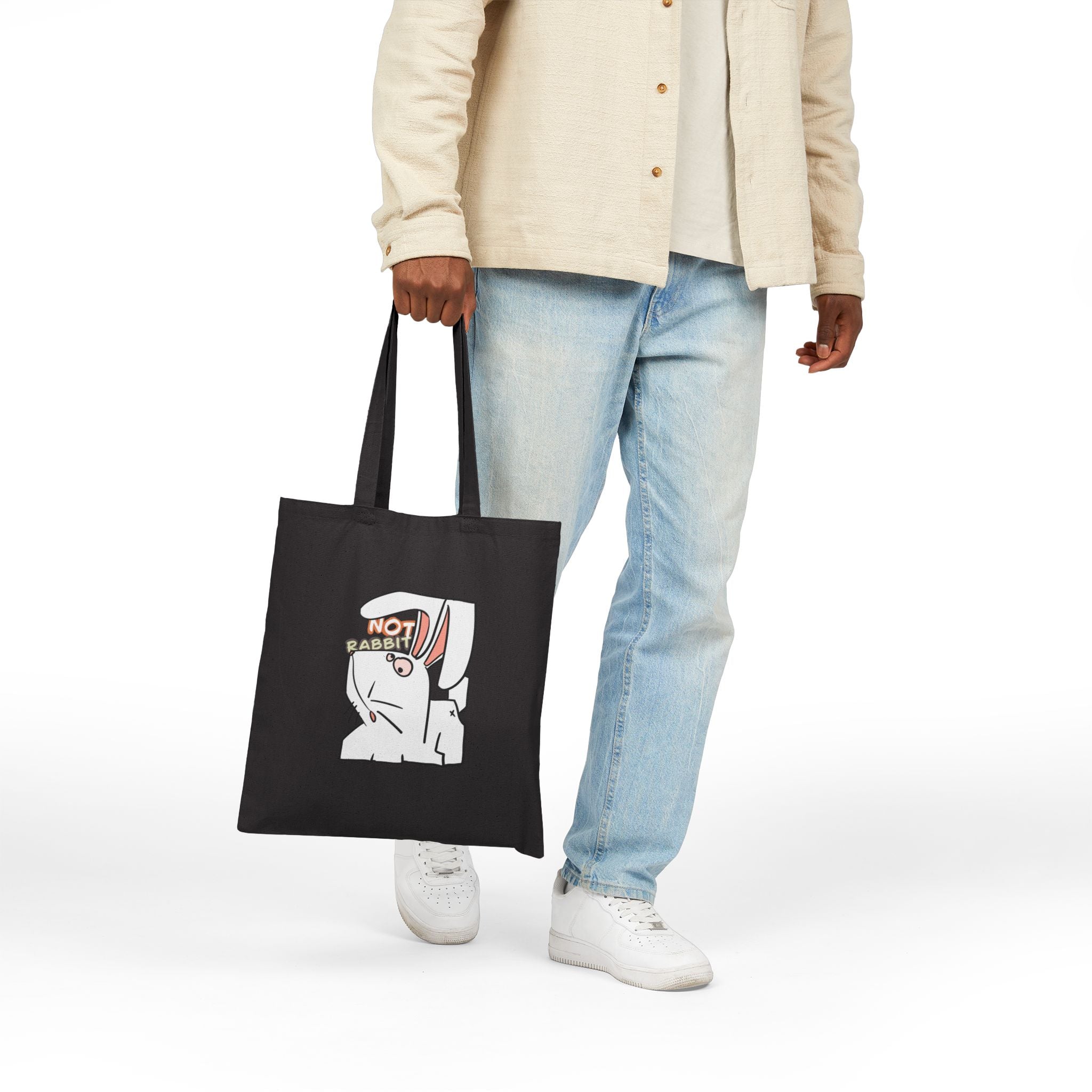 Canvas Tote Bag — Cute Bunny ‘Not Rabbit’ Illustration Eco Shopper