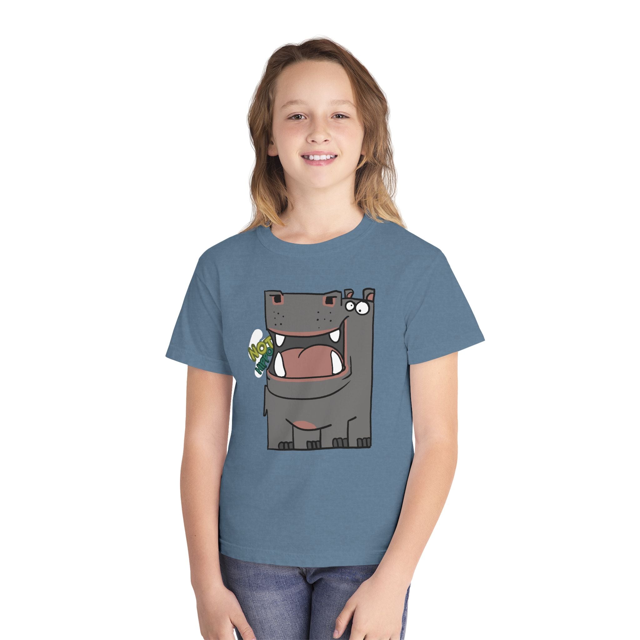 Youth Hippo Tee – Cute Cartoon "NOT Hippo" Graphic Kids Shirt