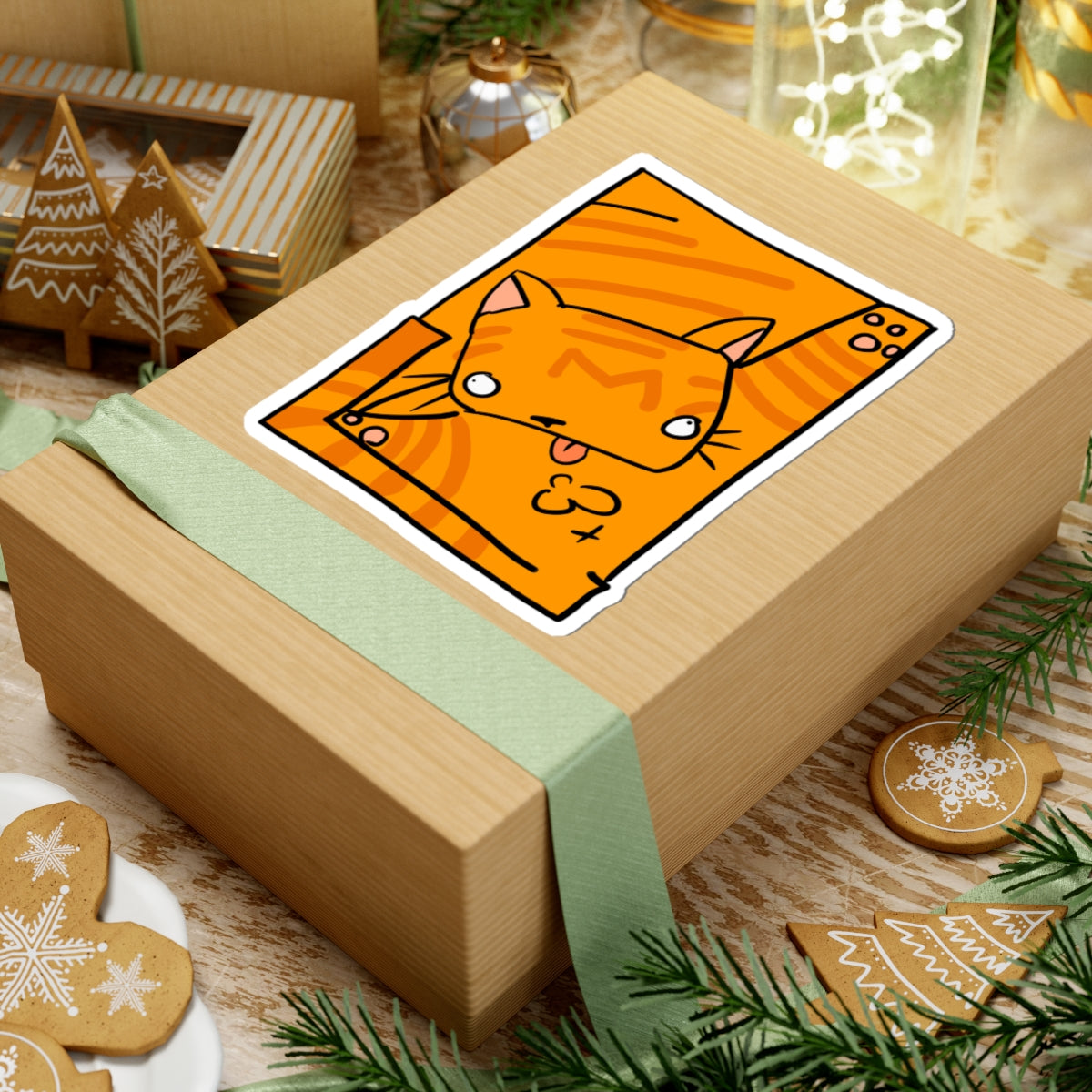 Orange Cat Sticker - Cute Tongue-Out Cat Kiss-Cut Vinyl Decal