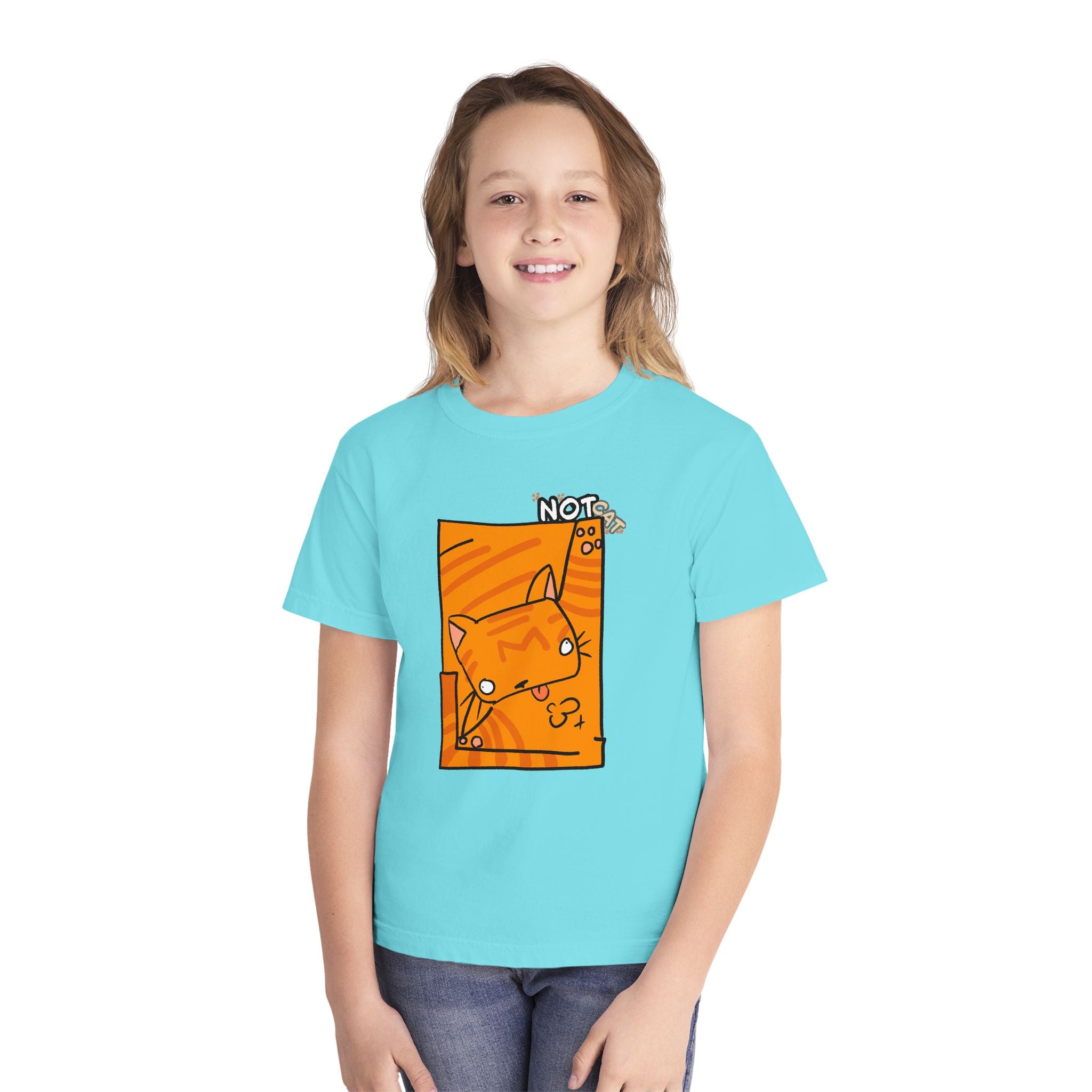 Orange Cat Youth Tee – Cute Cartoon Cat Graphic Shirt for Kids | Funny Not Cat Animal Cotton T-Shirt