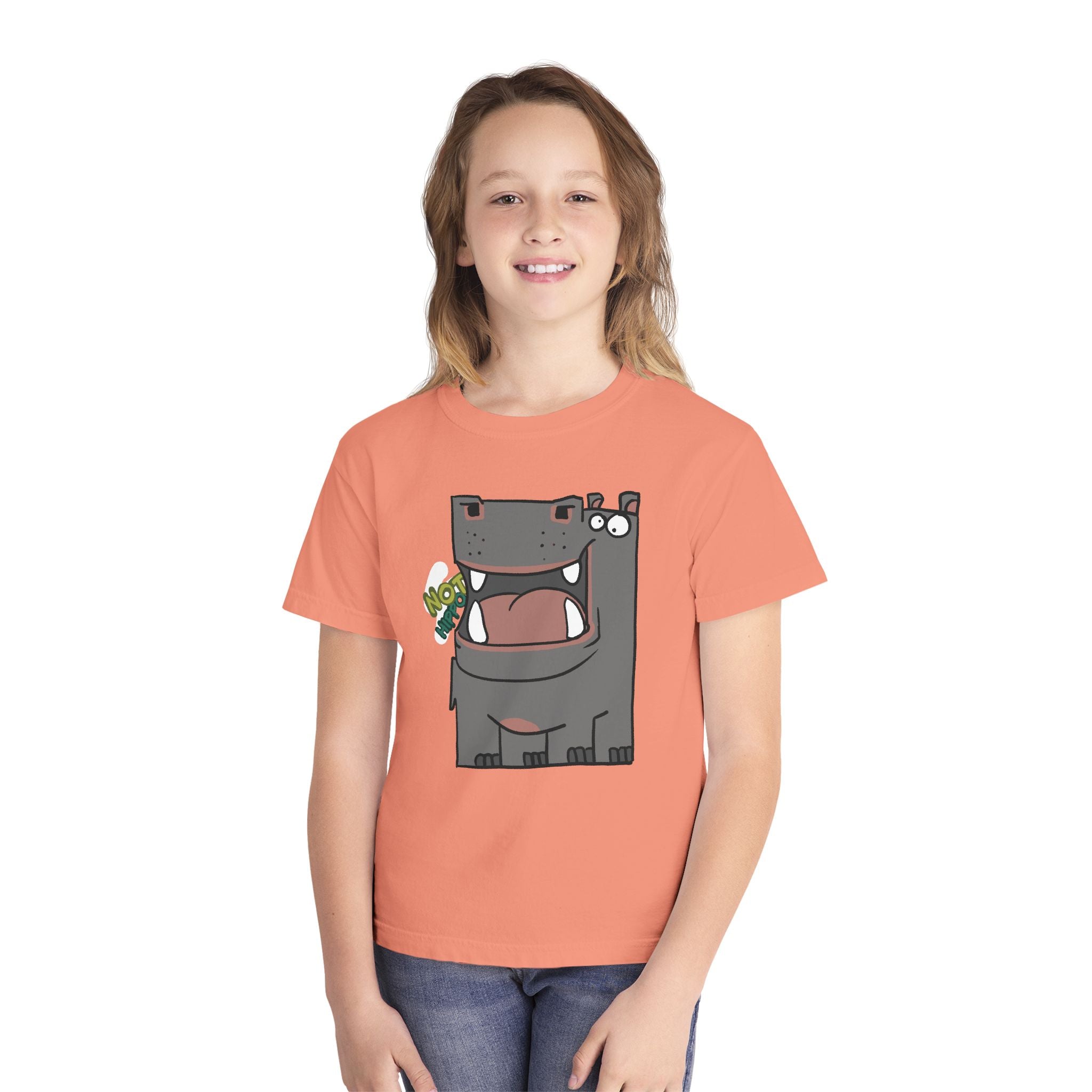 Youth Hippo Tee – Cute Cartoon "NOT Hippo" Graphic Kids Shirt