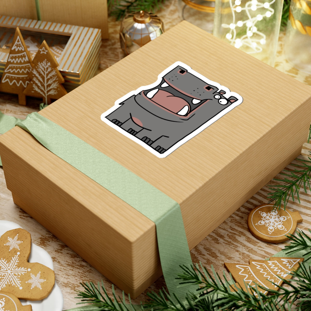 Hippo Kiss-Cut Sticker — Cute Cartoon Hippo Laptop Decal