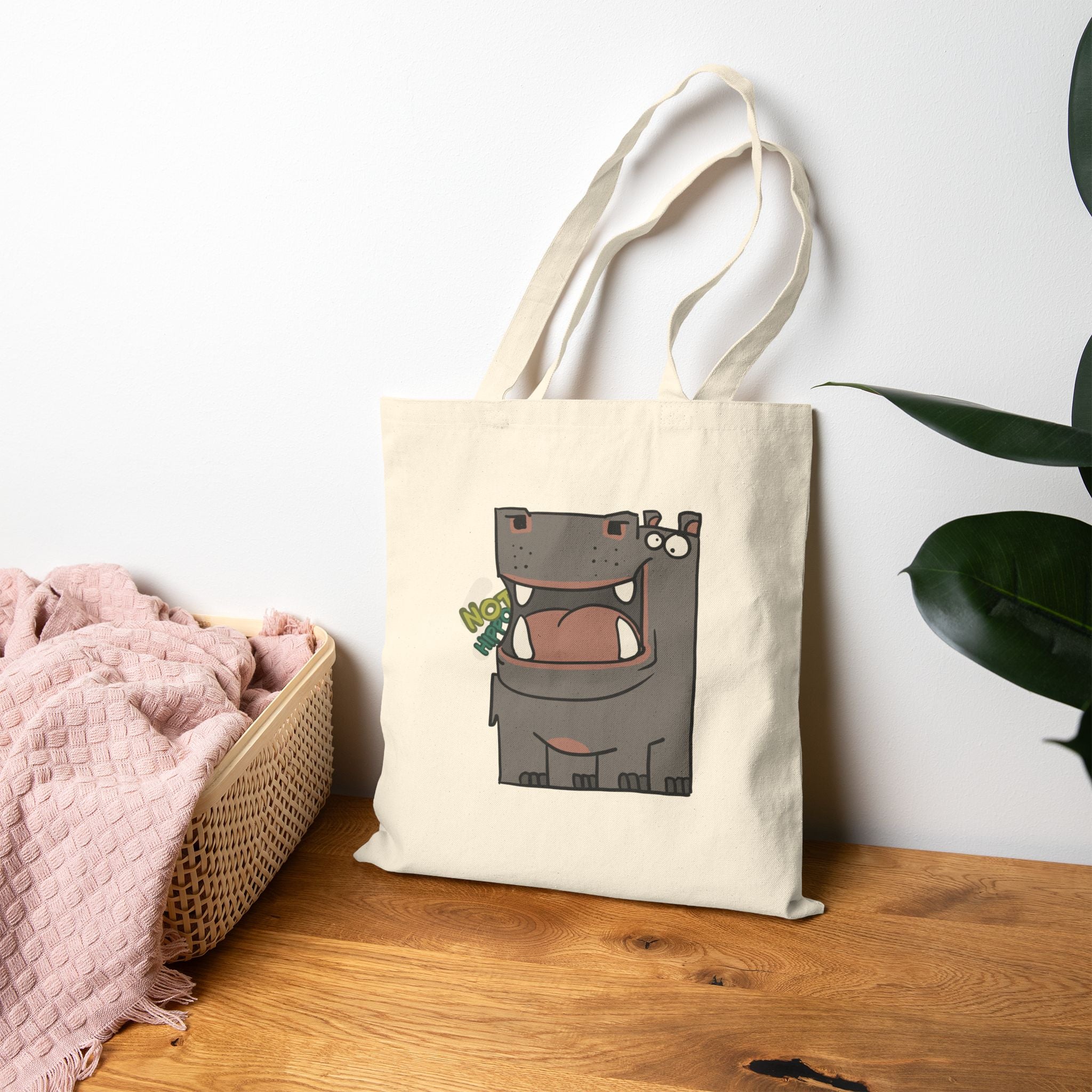 Hippo Cotton Canvas Tote Bag — Cute Cartoon 'Not Hippo' Eco Grocery Bag