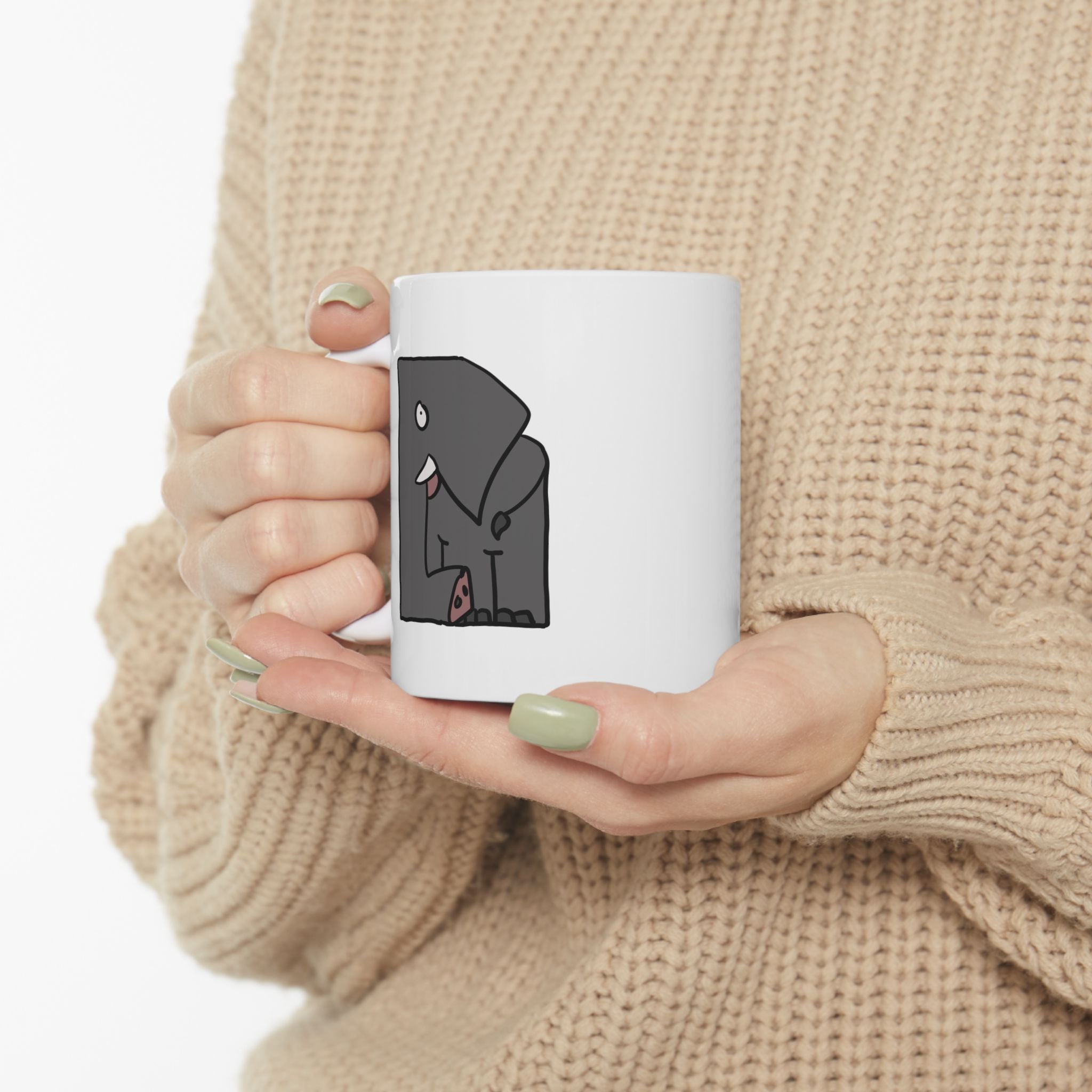 Elephant Ceramic Mug, Cartoon Elephant Coffee Cup (11oz)