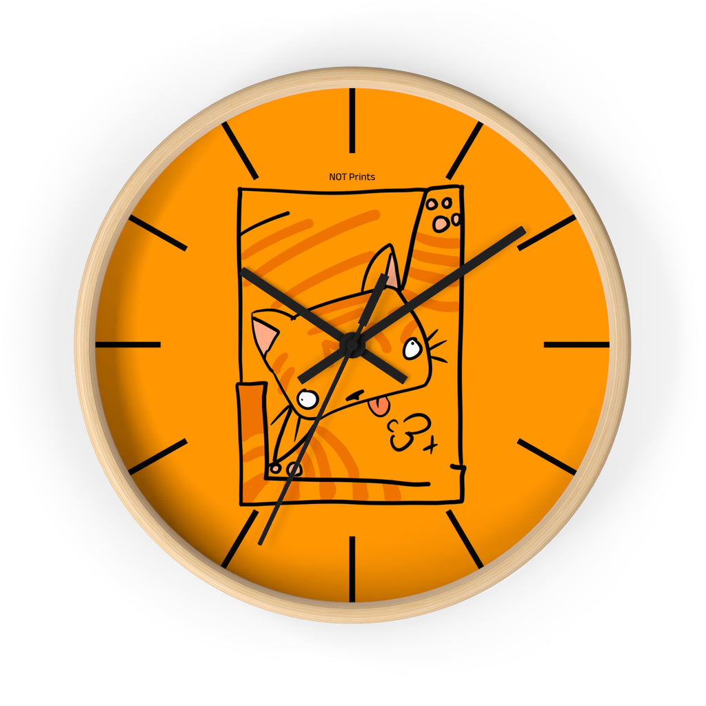 Orange Cat Illustration Wall Clock — Playful Feline Art Clock