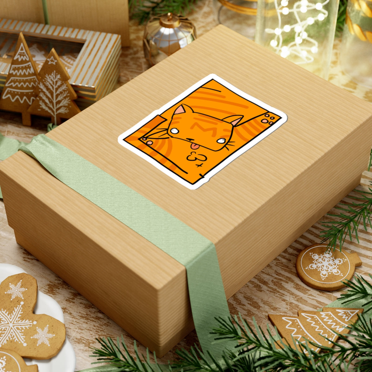Orange Cat Sticker - Cute Tongue-Out Cat Kiss-Cut Vinyl Decal