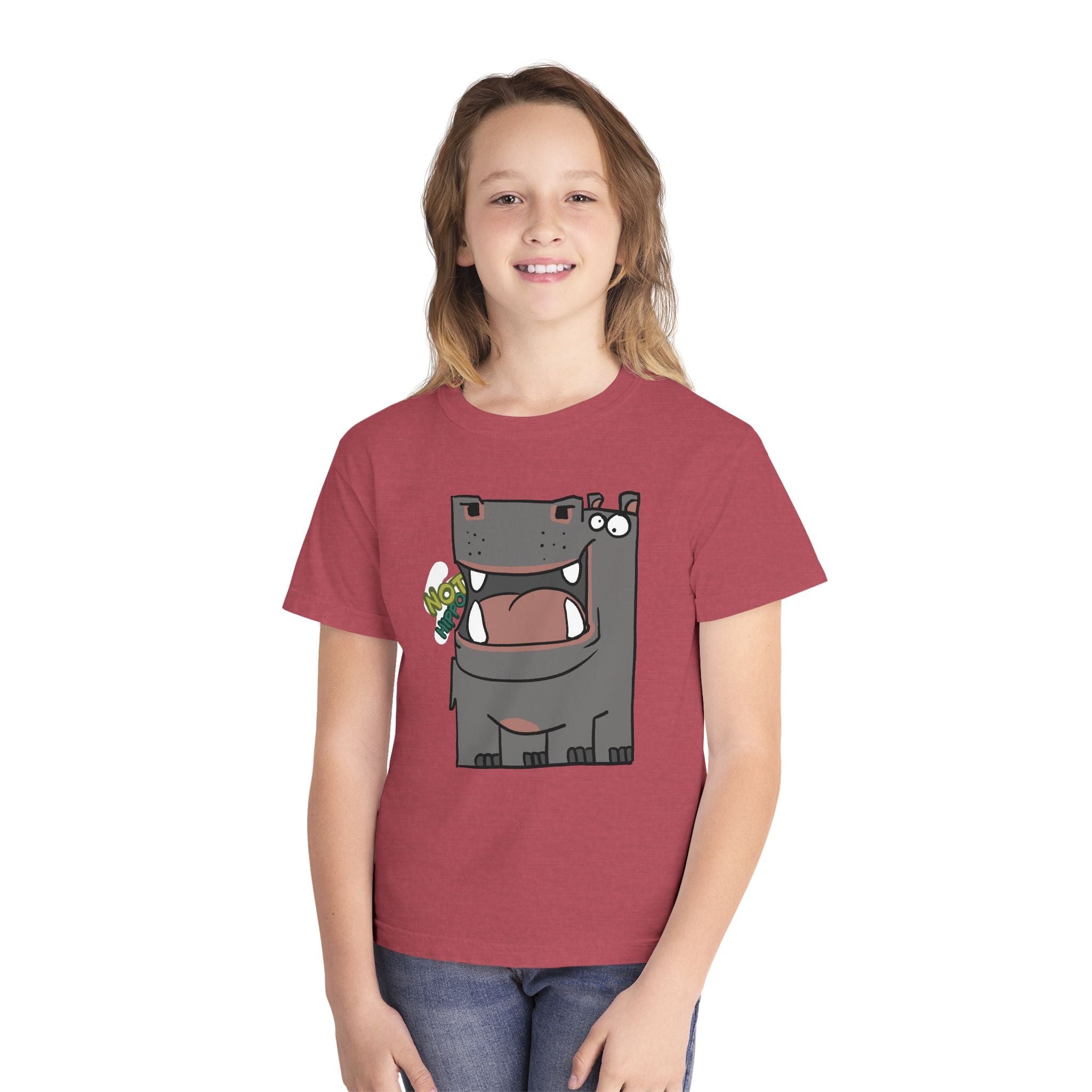 Youth Hippo Tee – Cute Cartoon "NOT Hippo" Graphic Kids Shirt