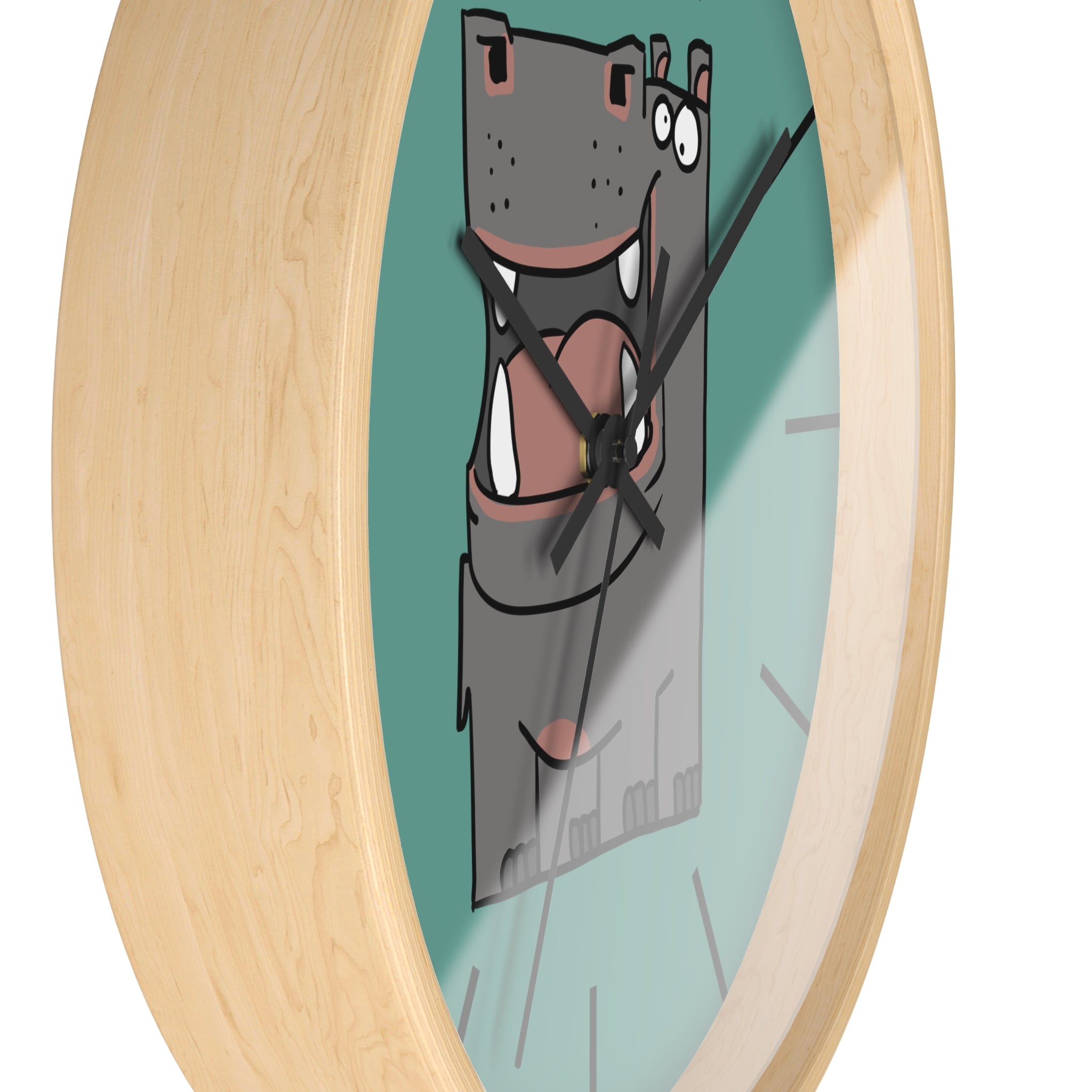 Hippo Cartoon Wall Clock — Cute Teal Nursery Clock