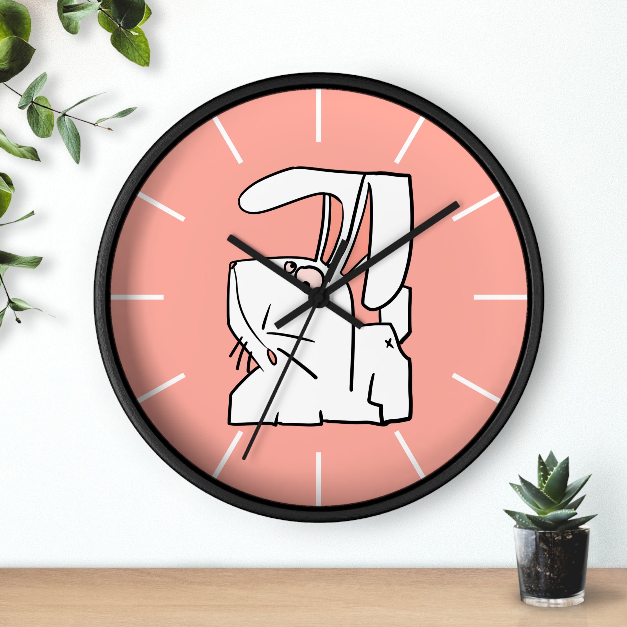 Cute Pink Bunny Wall Clock — Playful Ceramic Rabbit Design