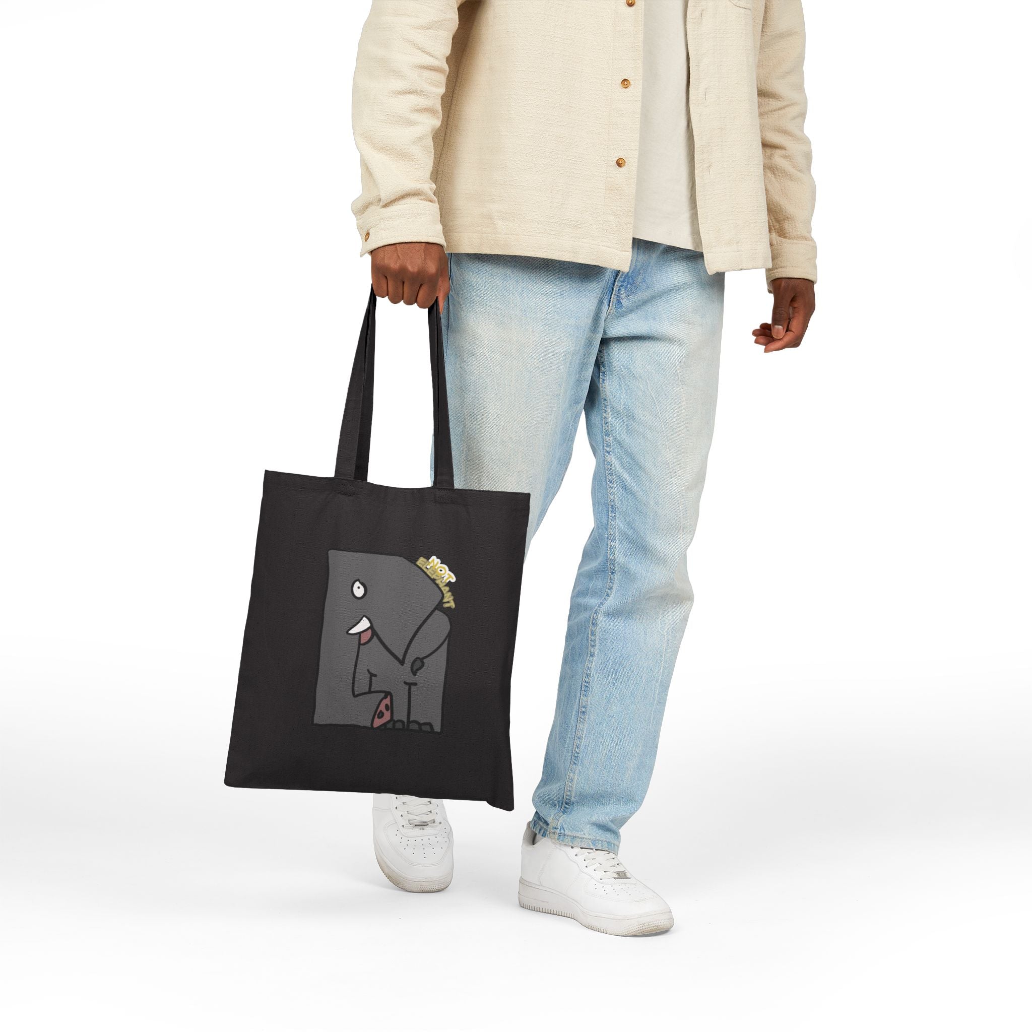 Sac fourre-tout Éléphant — Sac fourre-tout en toile de coton mignon avec le dessin animé « Pas un éléphant »