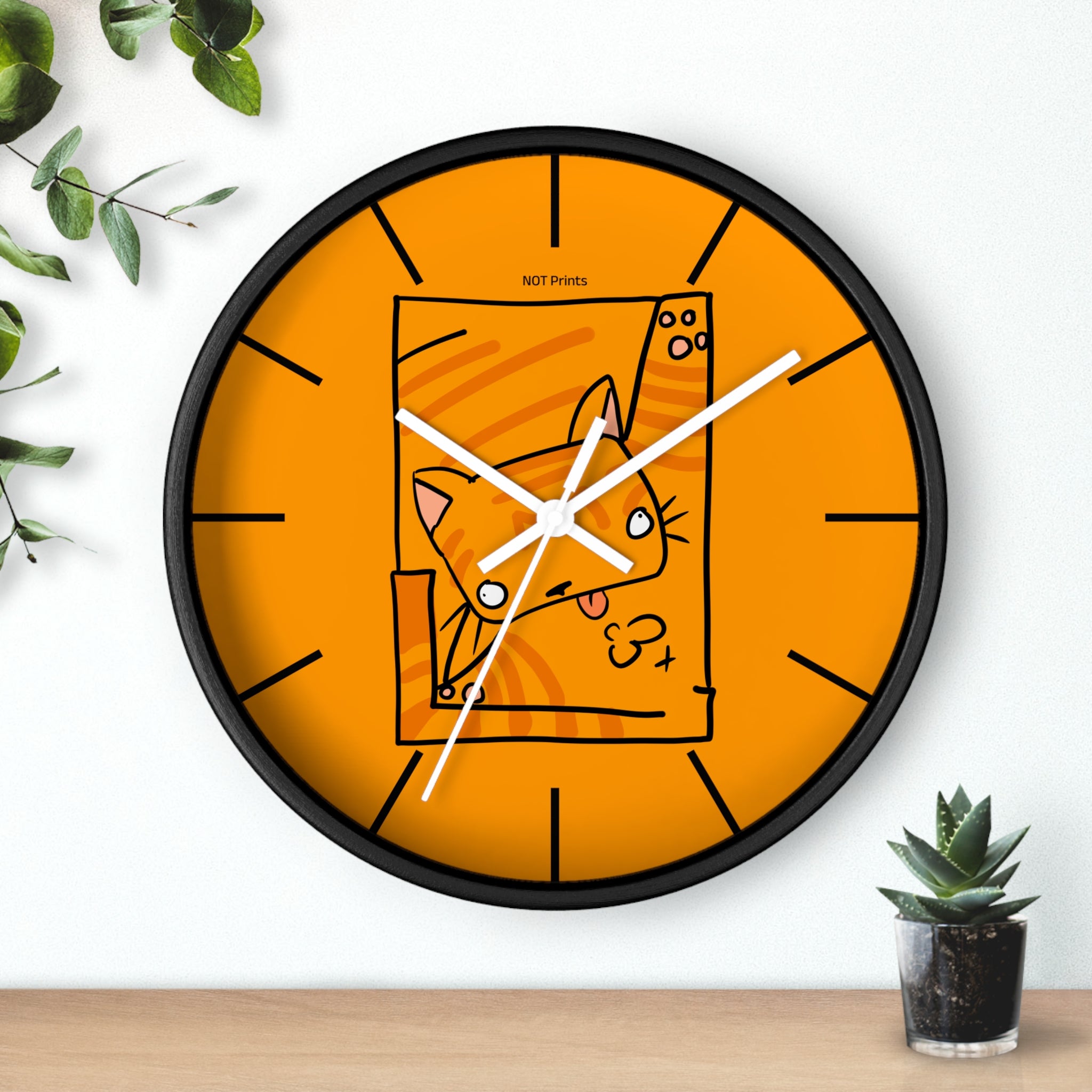 Orange Cat Illustration Wall Clock — Playful Feline Art Clock