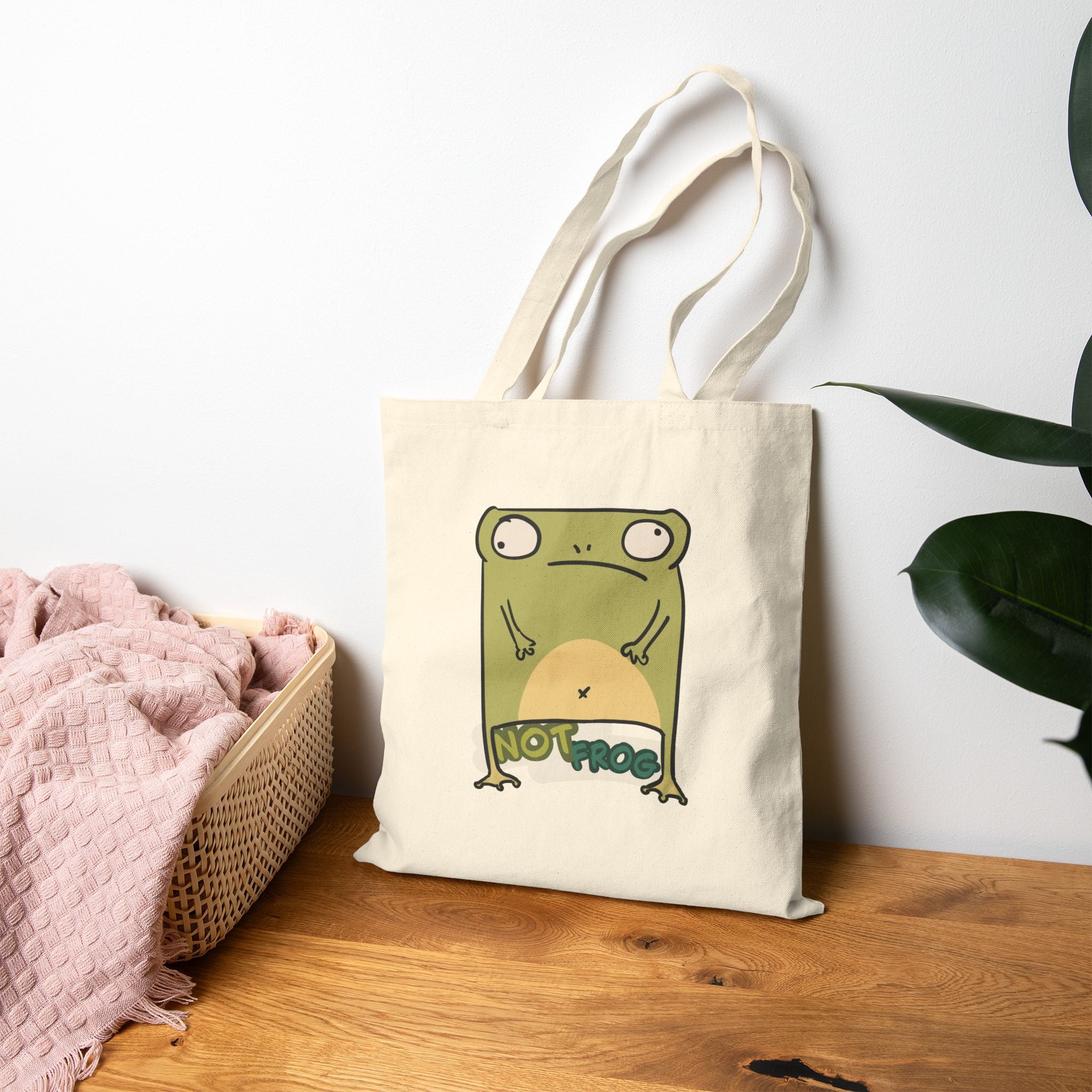 Sac fourre-tout en toile – Illustration de grenouille mignonne « Not Frog » Sac de courses écoresponsable