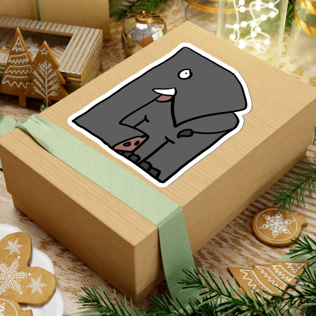 Elephant Kiss-Cut Sticker — Cute Cartoon Laptop Decal