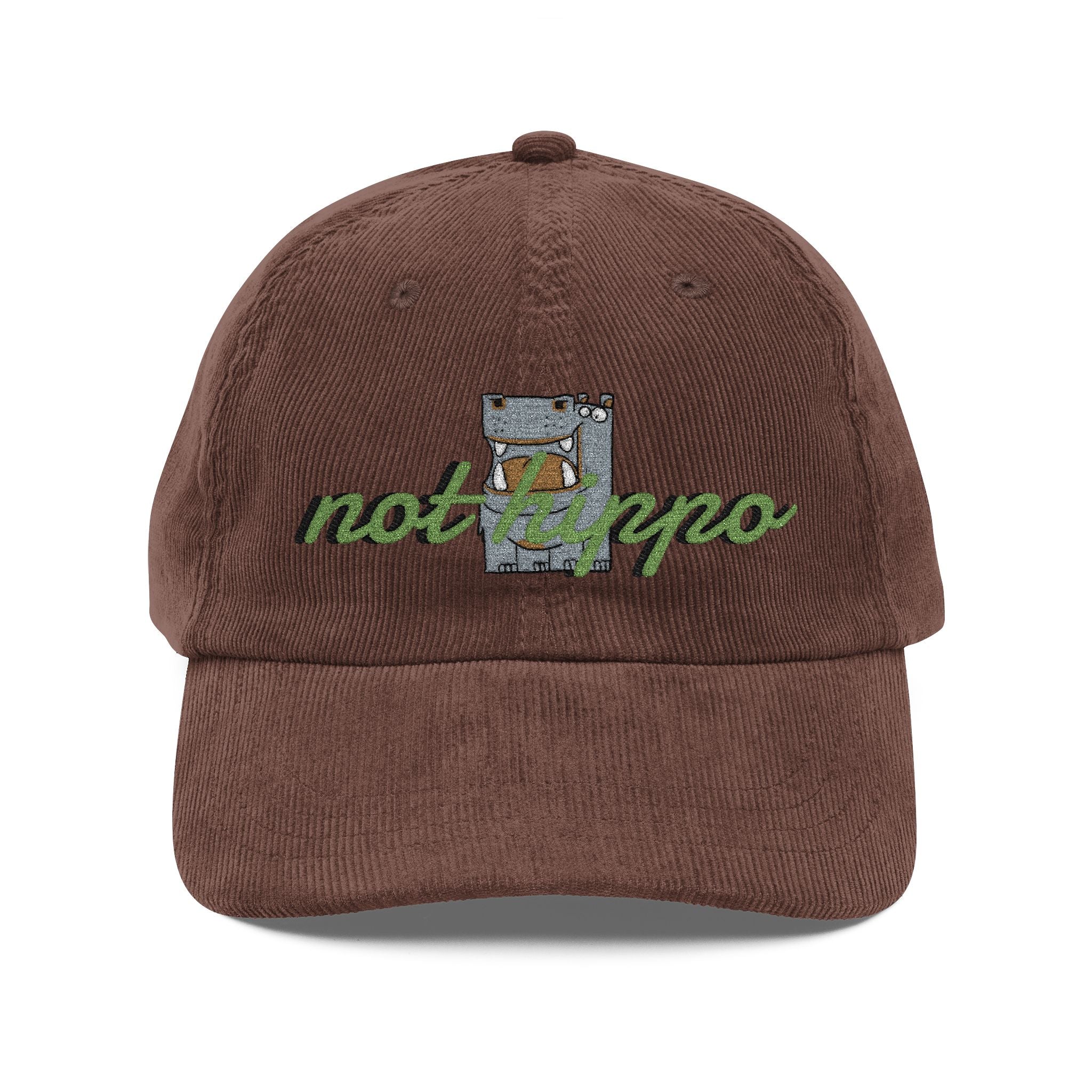 Vintage Corduroy Cap — Embroidered "Not Hippo" Floral Patch