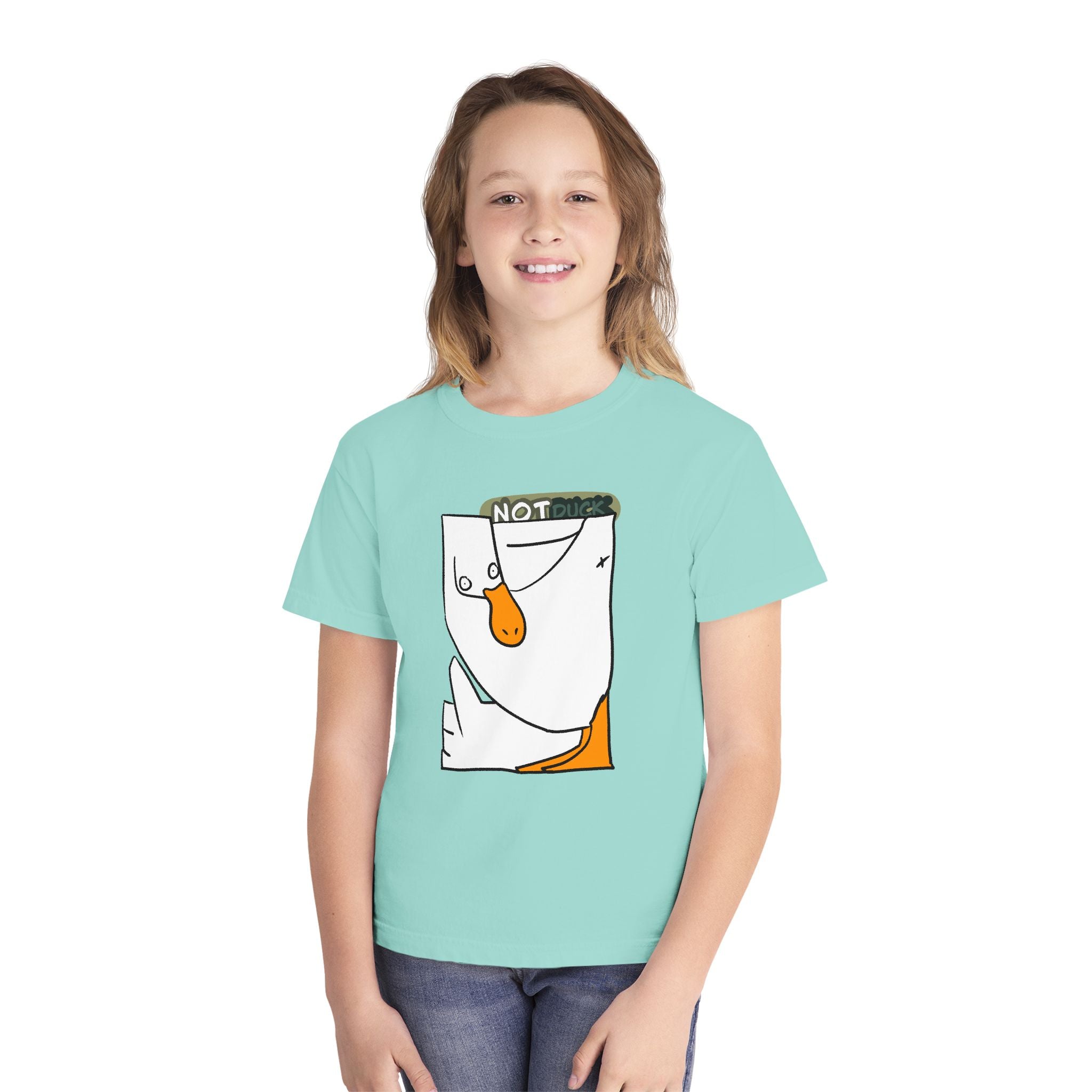 Duck Youth Tee — 'NOT DUCK' Whimsical Cartoon Goose Graphic Kids T‑Shirt