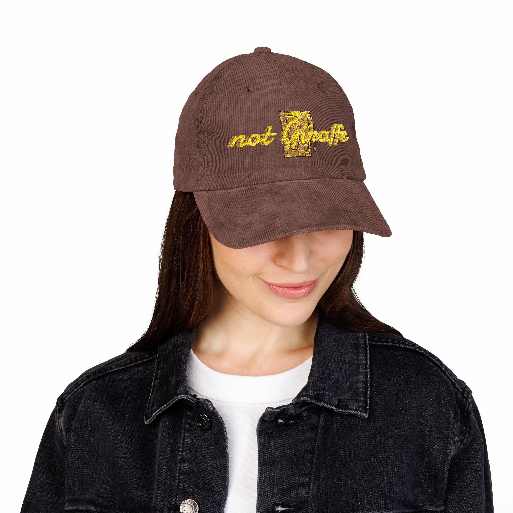 Casquette de baseball en velours côtelé — Chapeau vintage rouille brodé « Not Giraffe »