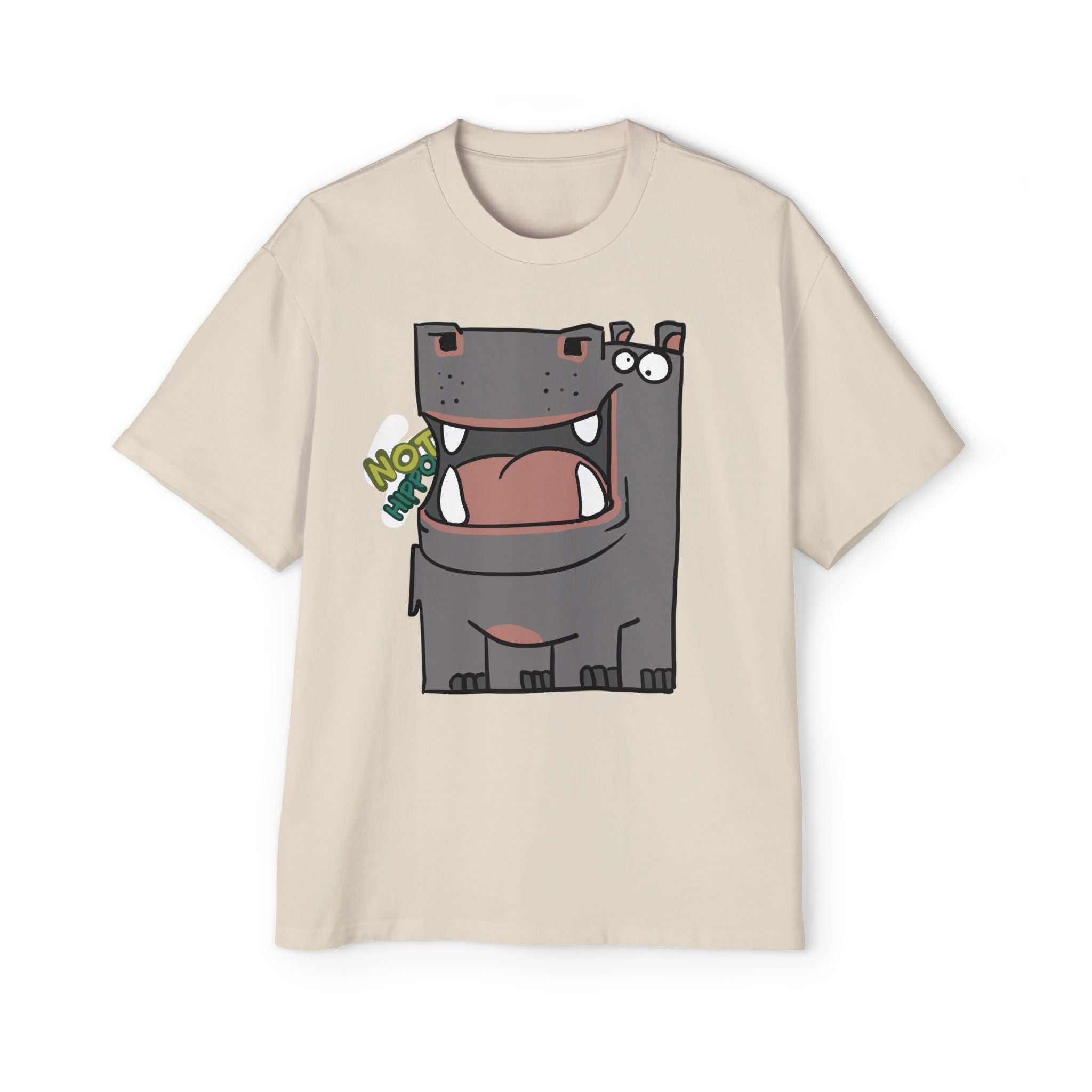 Hippo Cartoon Tee — Cute 'NOT HIPPO' Graphic Oversized T-Shirt