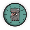 Hippo Cartoon Wall Clock — Cute Teal Nursery Clock