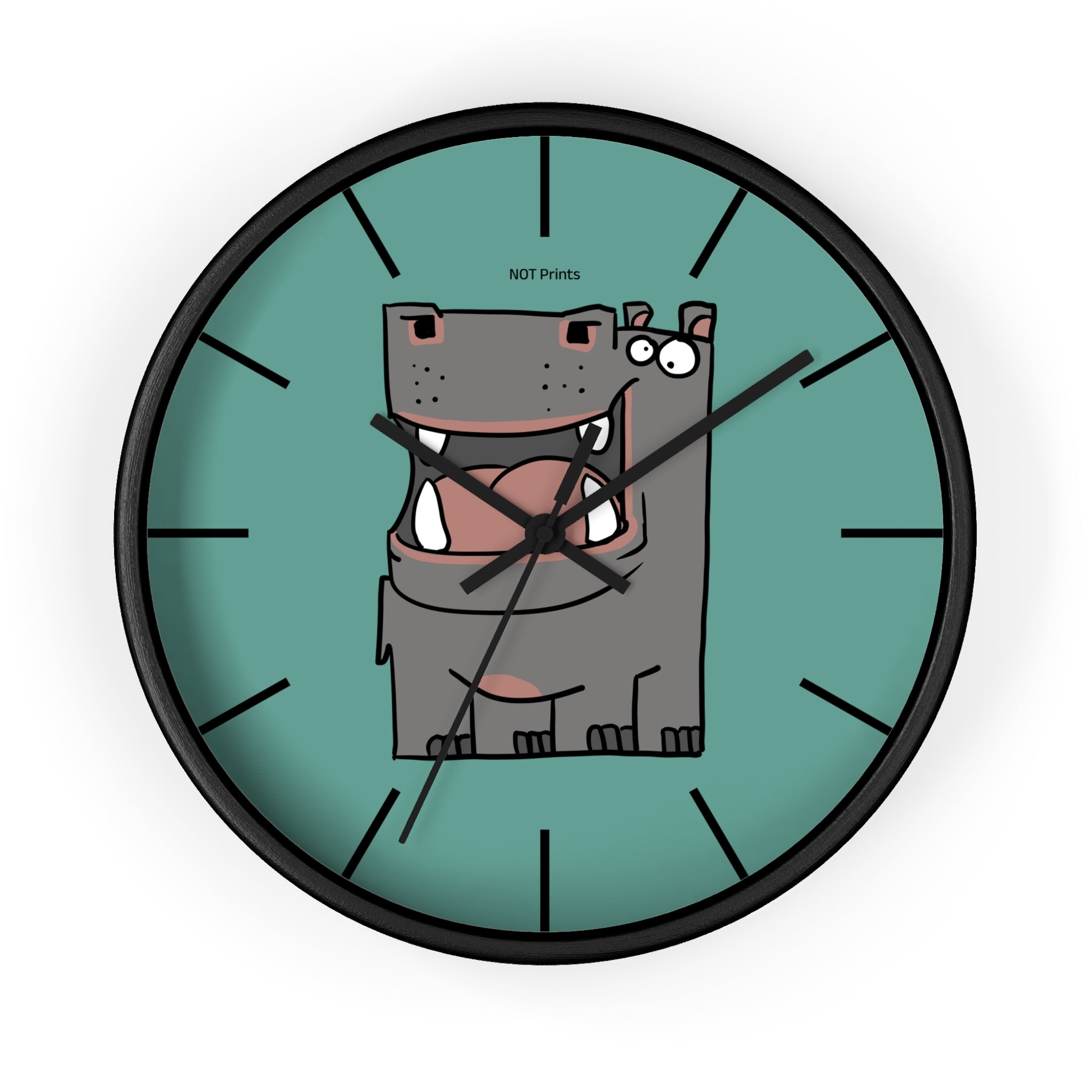 Hippo Cartoon Wall Clock — Cute Teal Nursery Clock