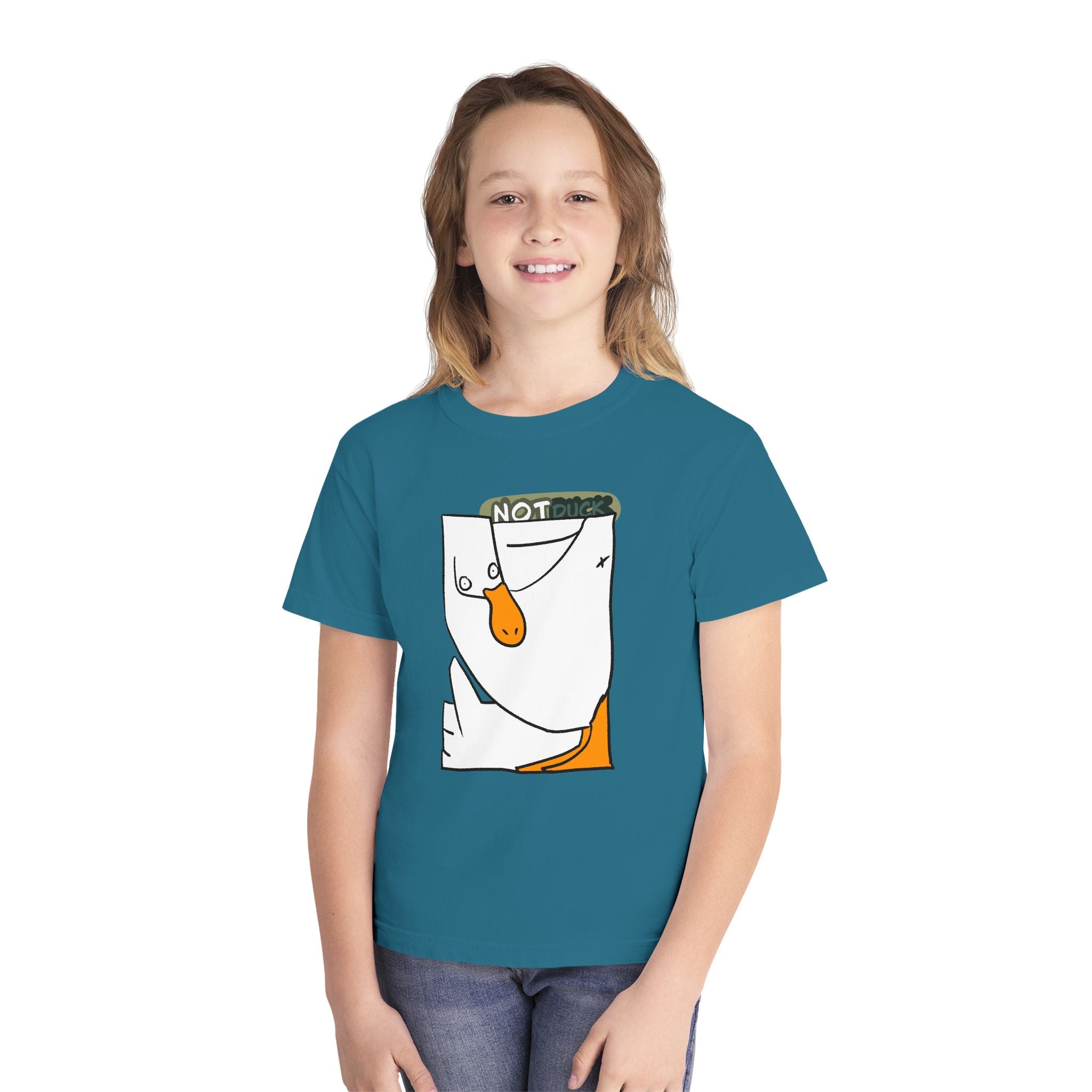 Duck Youth Tee — 'NOT DUCK' Whimsical Cartoon Goose Graphic Kids T‑Shirt
