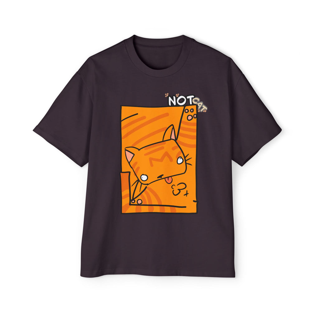 Cat Graphic Tee — "Not Cat" | Orange Cartoon Cat Oversized Shirt