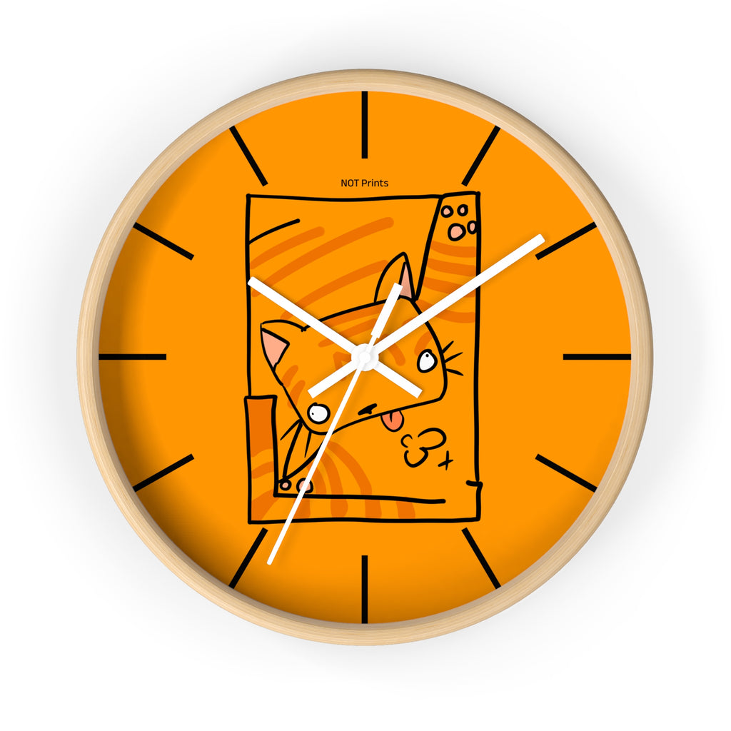 Orange Cat Illustration Wall Clock — Playful Feline Art Clock