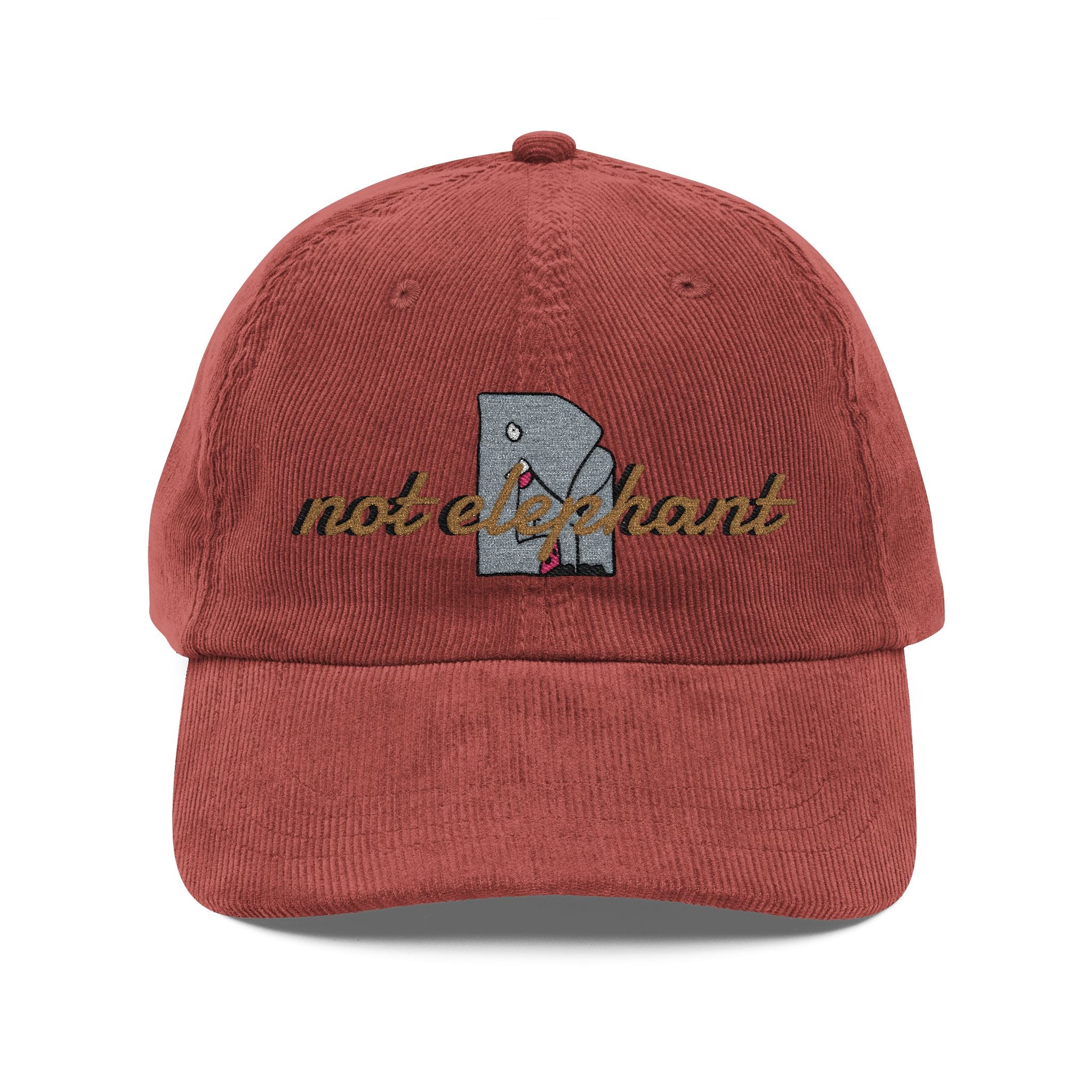 Vintage Corduroy Cap — Embroidered 'not elephant' Logo Hat