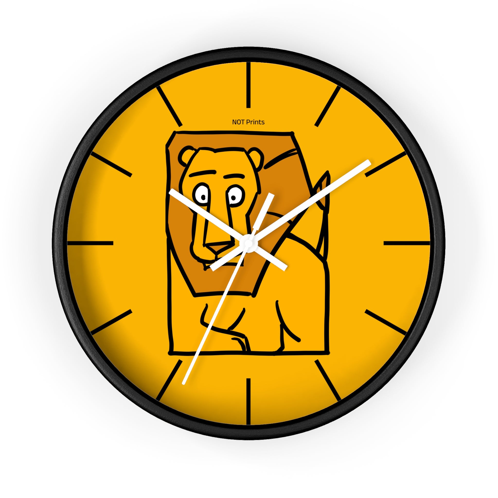 Lion Portrait Wall Clock — Minimalist Yellow Animal Nursery Clock