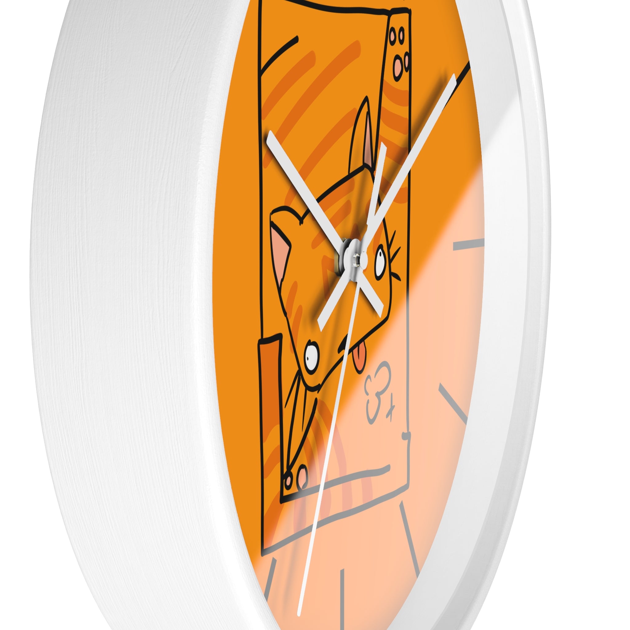Orange Cat Illustration Wall Clock — Playful Feline Art Clock