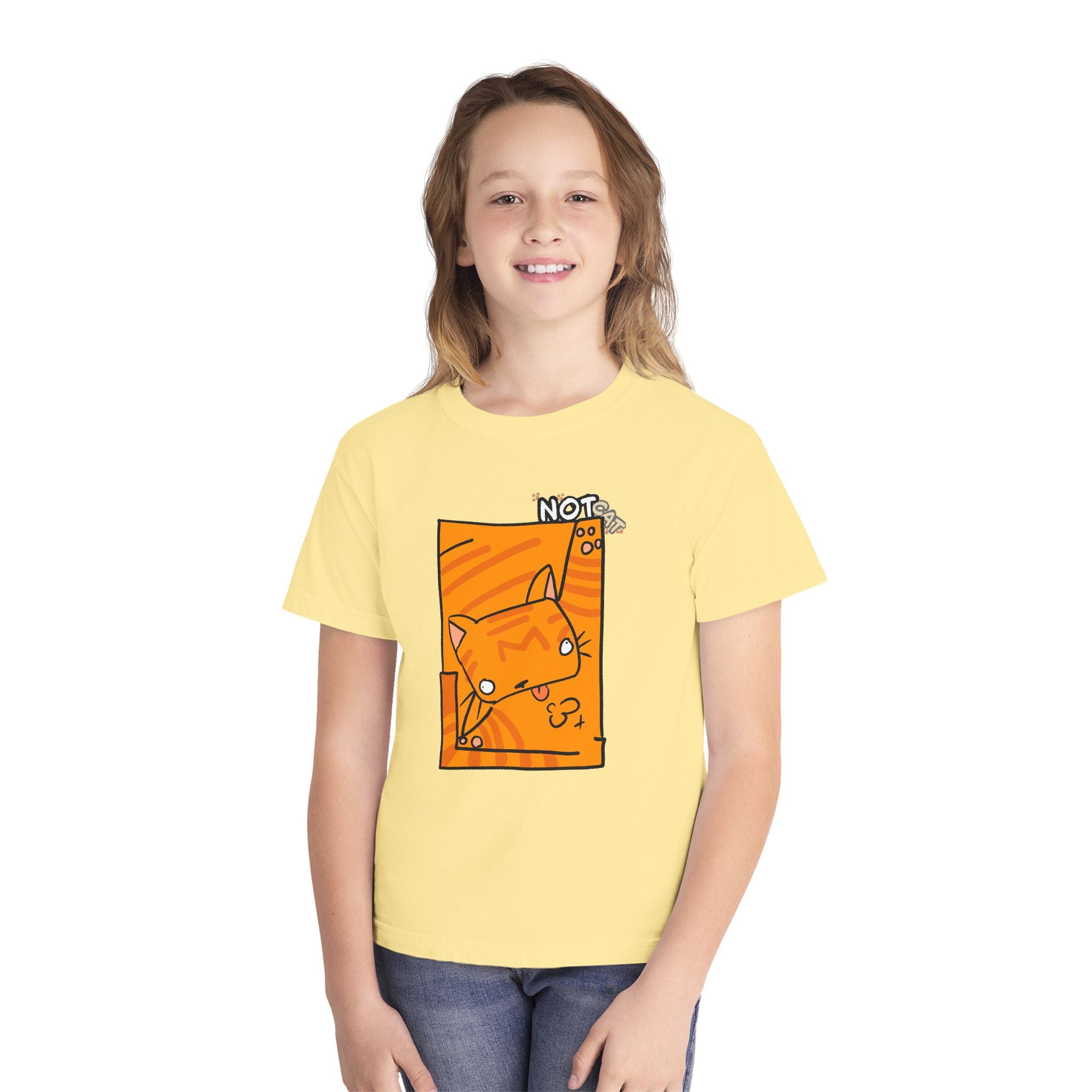 Orange Cat Youth Tee – Cute Cartoon Cat Graphic Shirt for Kids | Funny Not Cat Animal Cotton T-Shirt