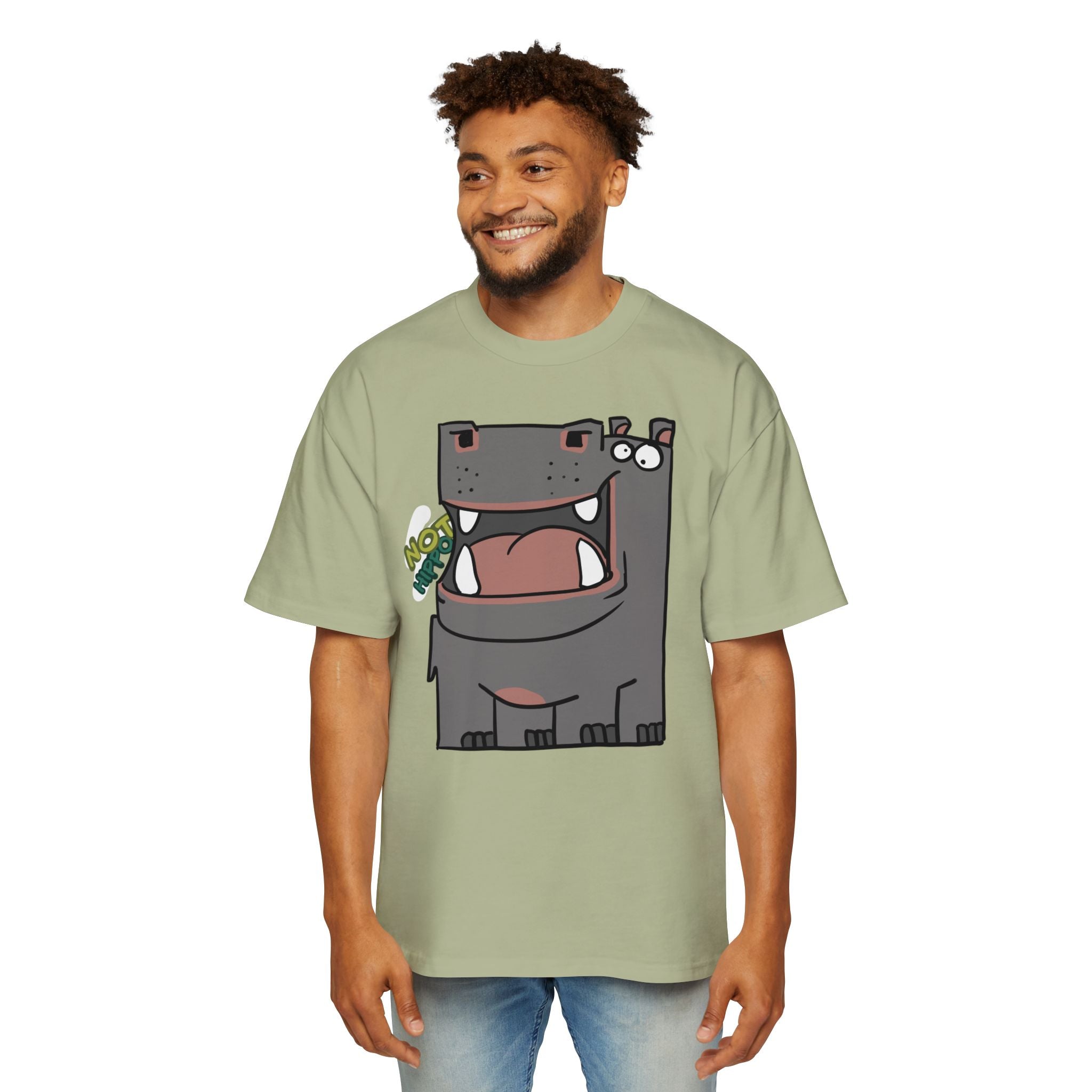 Hippo Cartoon Tee — Cute 'NOT HIPPO' Graphic Oversized T-Shirt