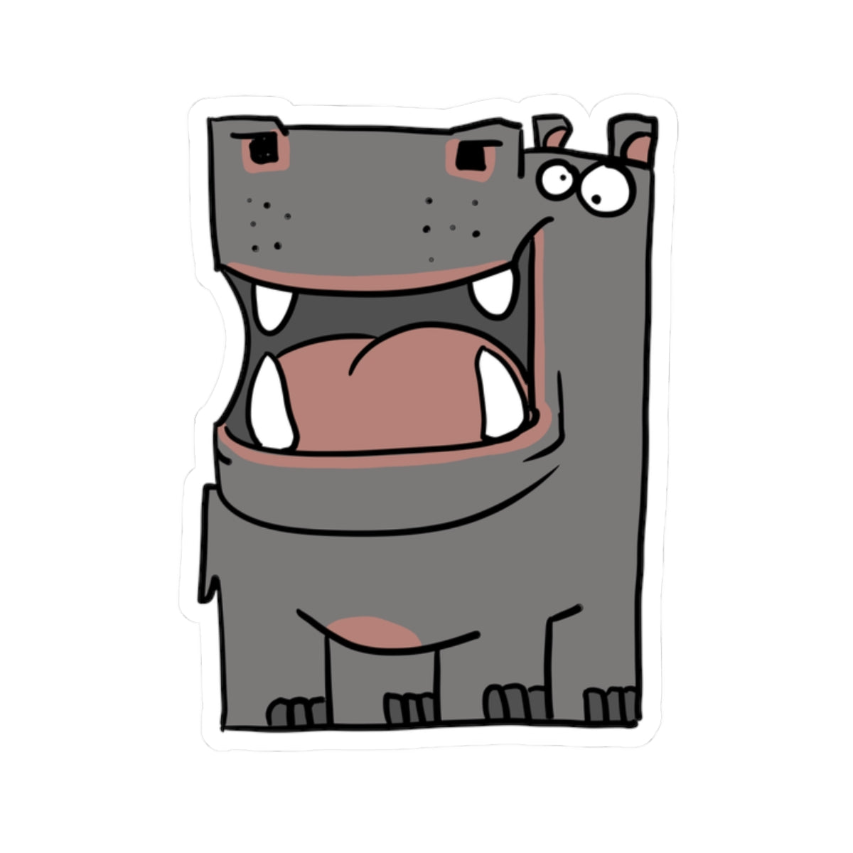 Hippo Kiss-Cut Sticker — Cute Cartoon Hippo Laptop Decal
