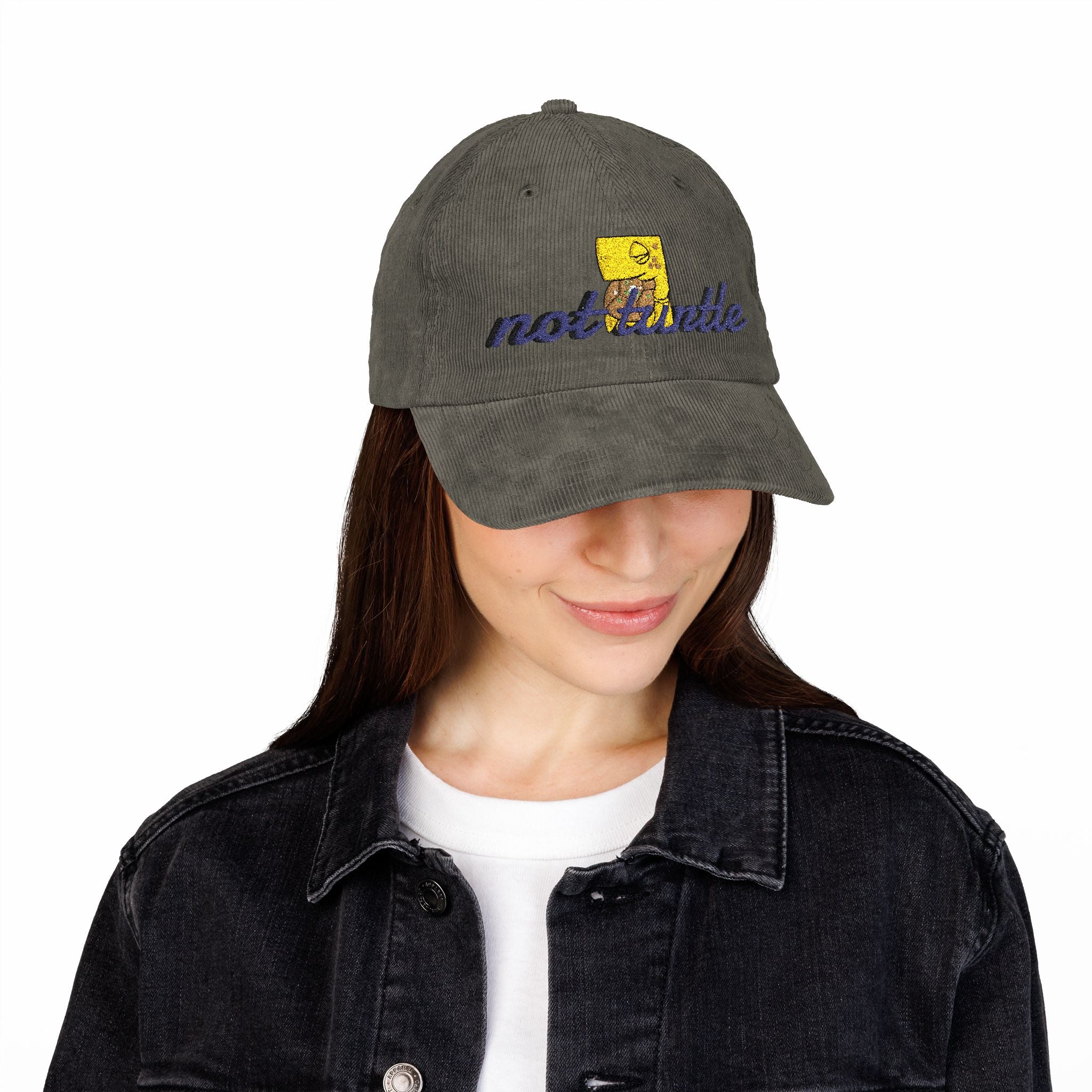Vintage Corduroy Cap – Embroidered "Not Turtle" Script Patch